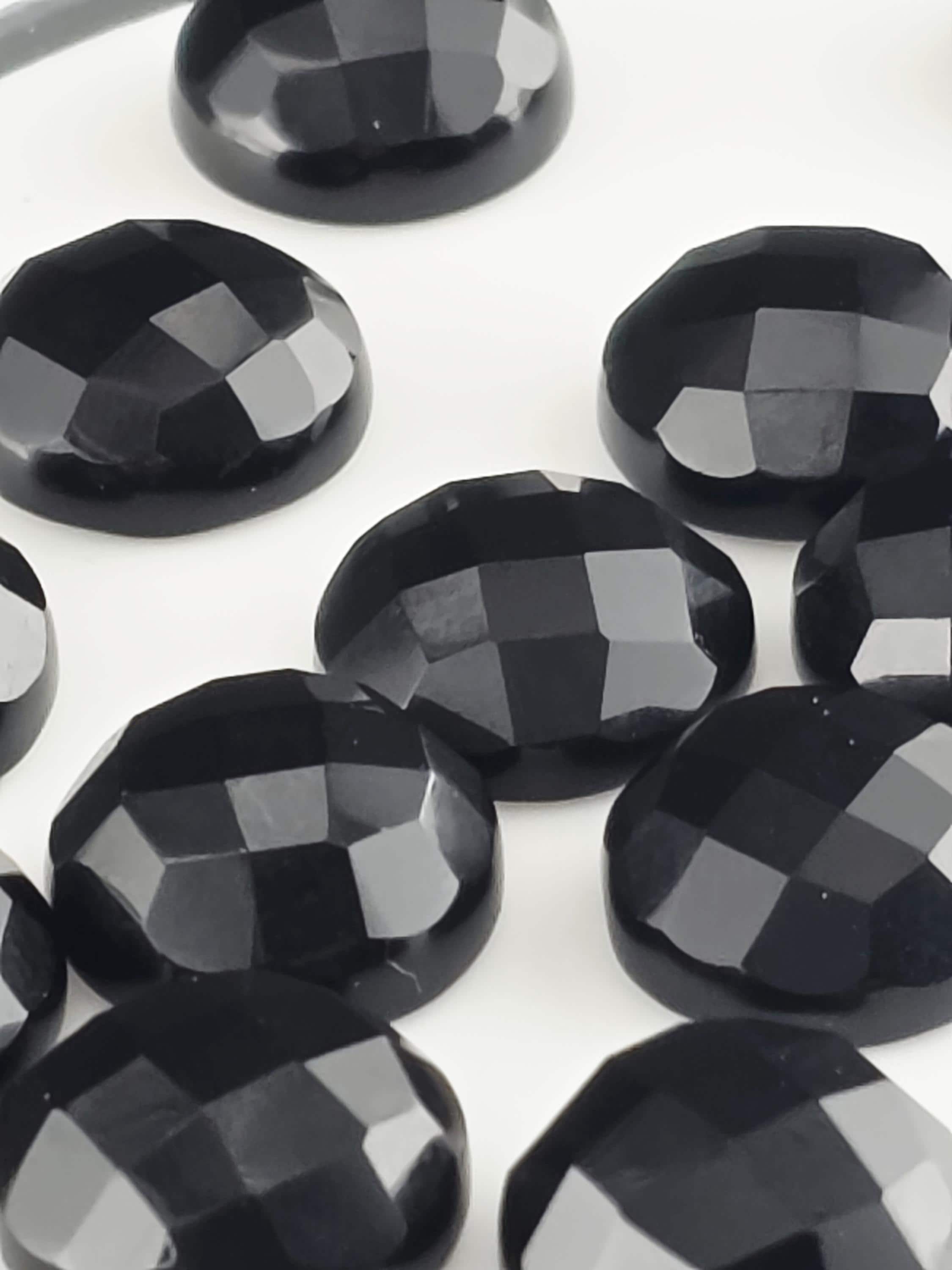 Black Onyx Faceted Cabochon Lot ~21 Stones, 12mm, Loose Black Cabochons for Wire Wrapping Bezel Setting, Destash Jewelry Supply Mix