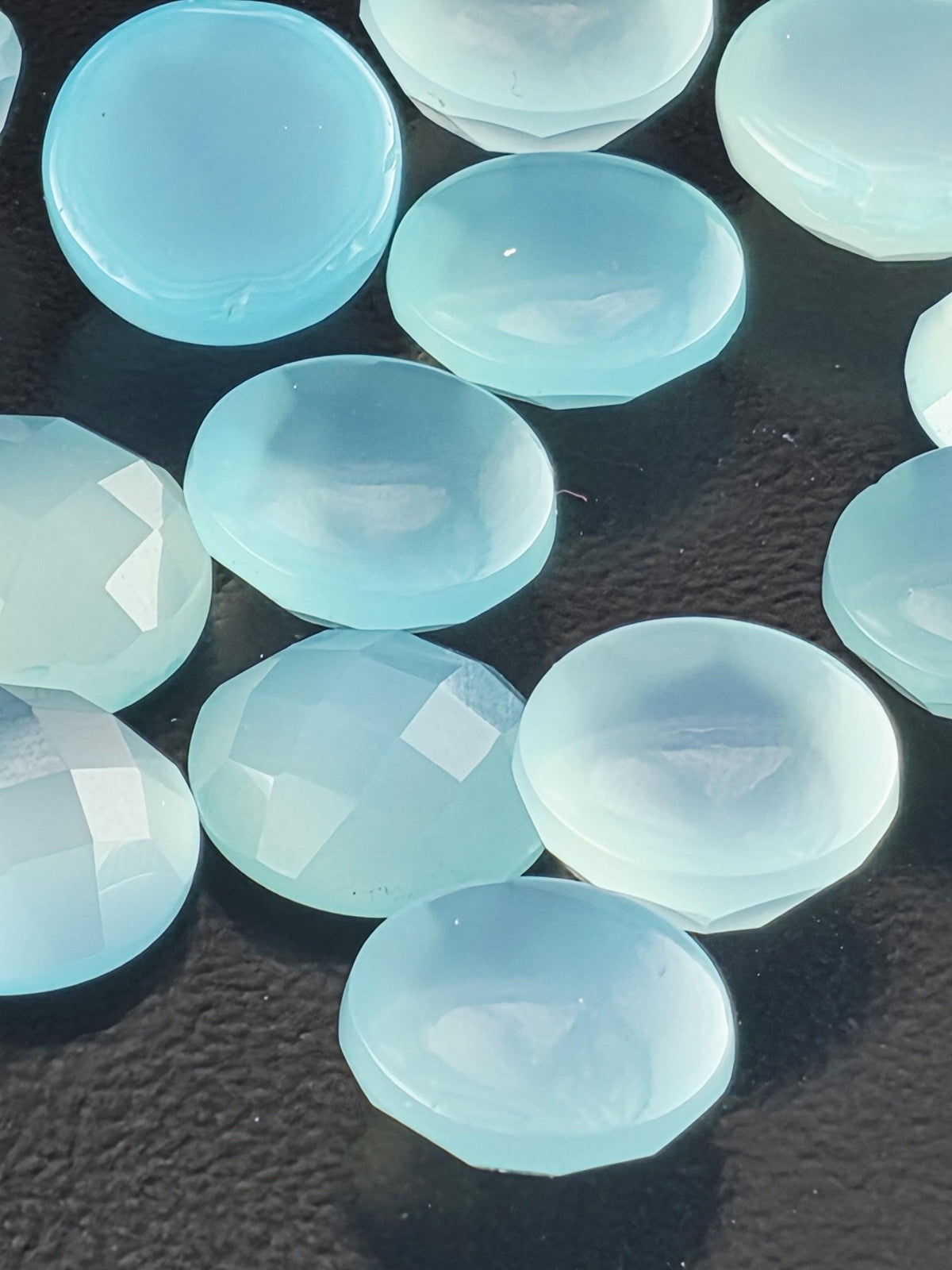 Blue Chalcedony Faceted Cabochon Lot ~22 Stones, 12mm, Loose Cabochons for Wire Wrapping Bezel Setting, Destash Jewelry Supply
