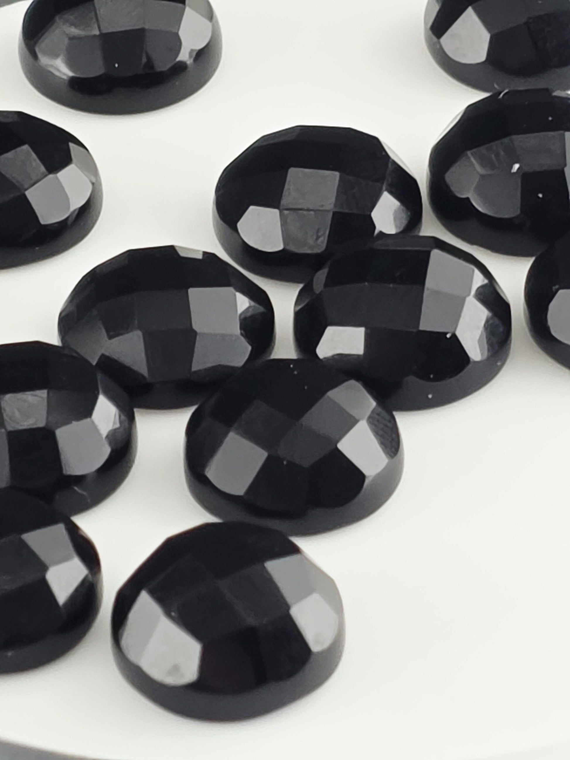 Black Onyx Faceted Cabochon Lot ~21 Stones, 12mm, Loose Black Cabochons for Wire Wrapping Bezel Setting, Destash Jewelry Supply Mix