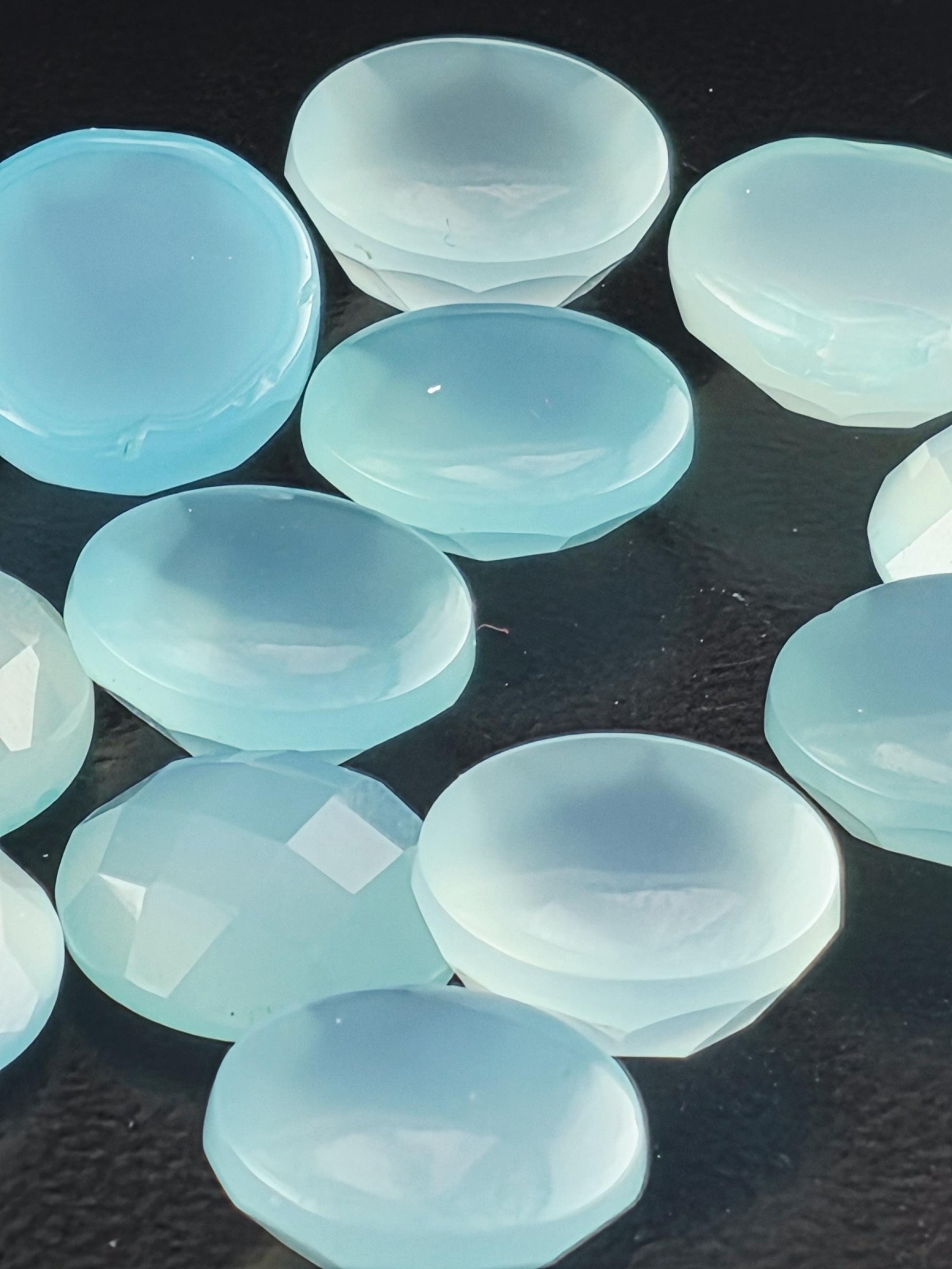 Blue Chalcedony Faceted Cabochon Lot ~22 Stones, 12mm, Loose Cabochons for Wire Wrapping Bezel Setting, Destash Jewelry Supply