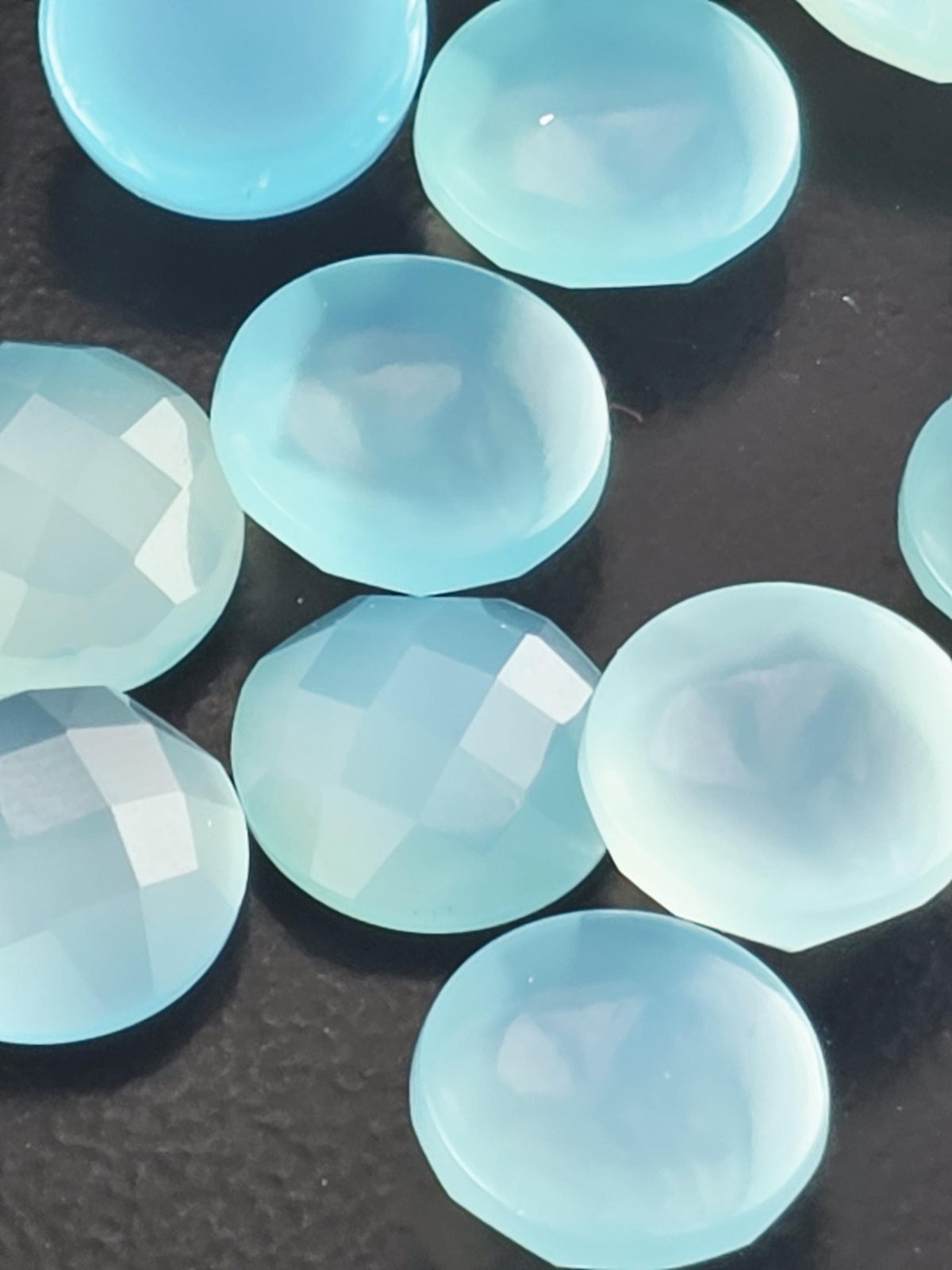 Blue Chalcedony Faceted Cabochon Lot ~22 Stones, 12mm, Loose Cabochons for Wire Wrapping Bezel Setting, Destash Jewelry Supply