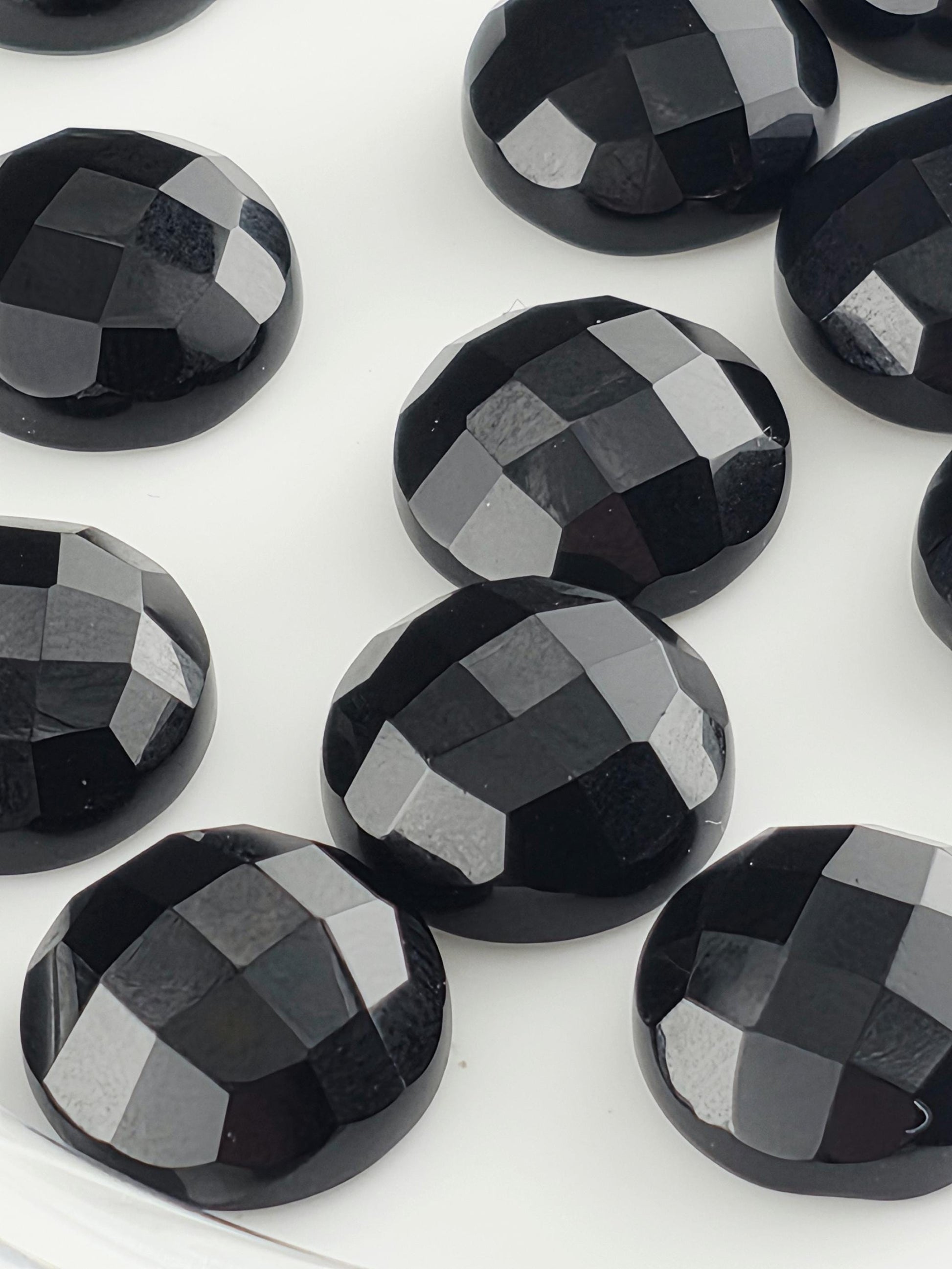 Black Onyx Faceted Cabochon Lot ~21 Stones, 12mm, Loose Black Cabochons for Wire Wrapping Bezel Setting, Destash Jewelry Supply Mix