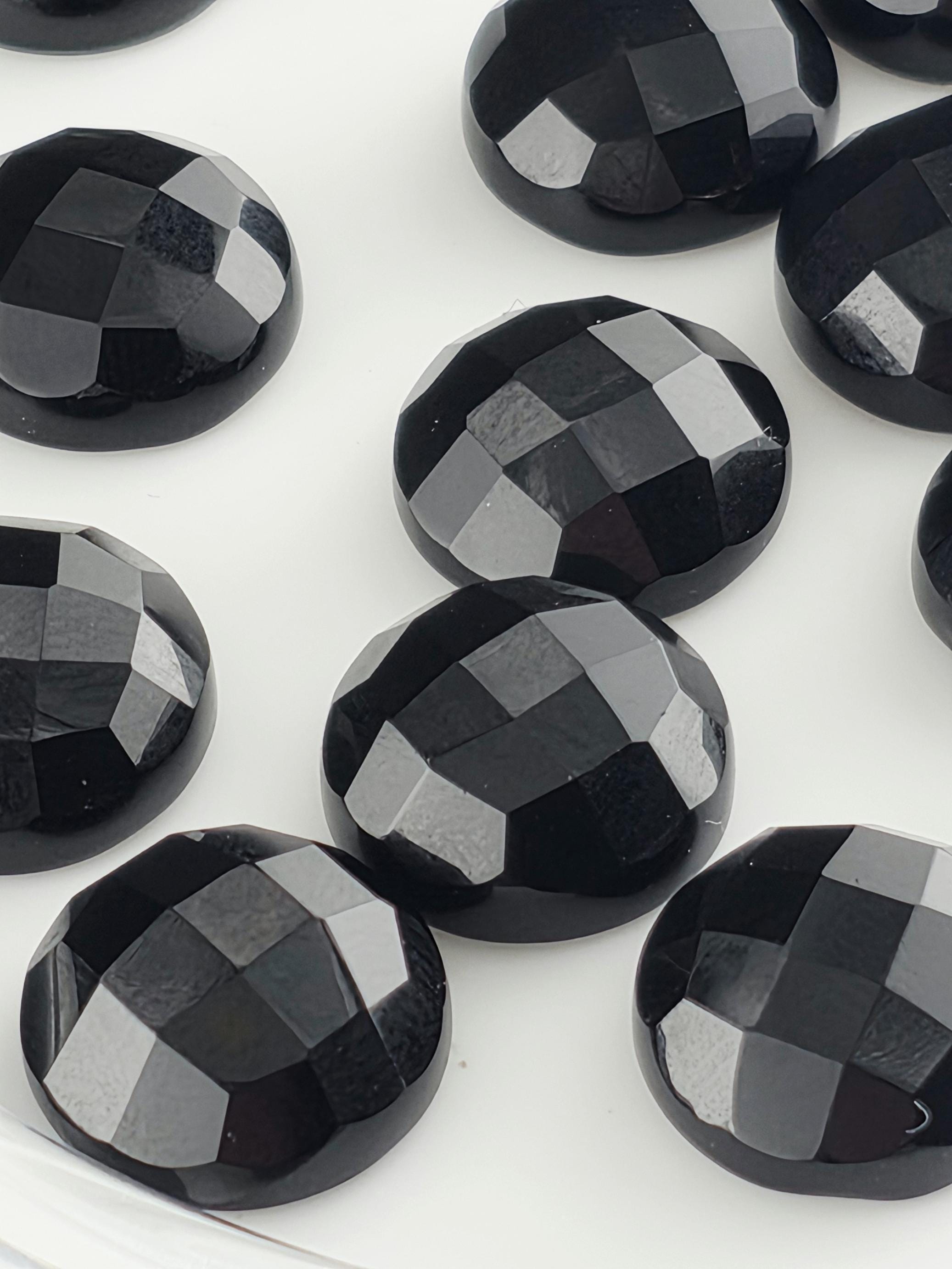 Black Onyx Faceted Cabochon Lot ~21 Stones, 12mm, Loose Black Cabochons for Wire Wrapping Bezel Setting, Destash Jewelry Supply Mix
