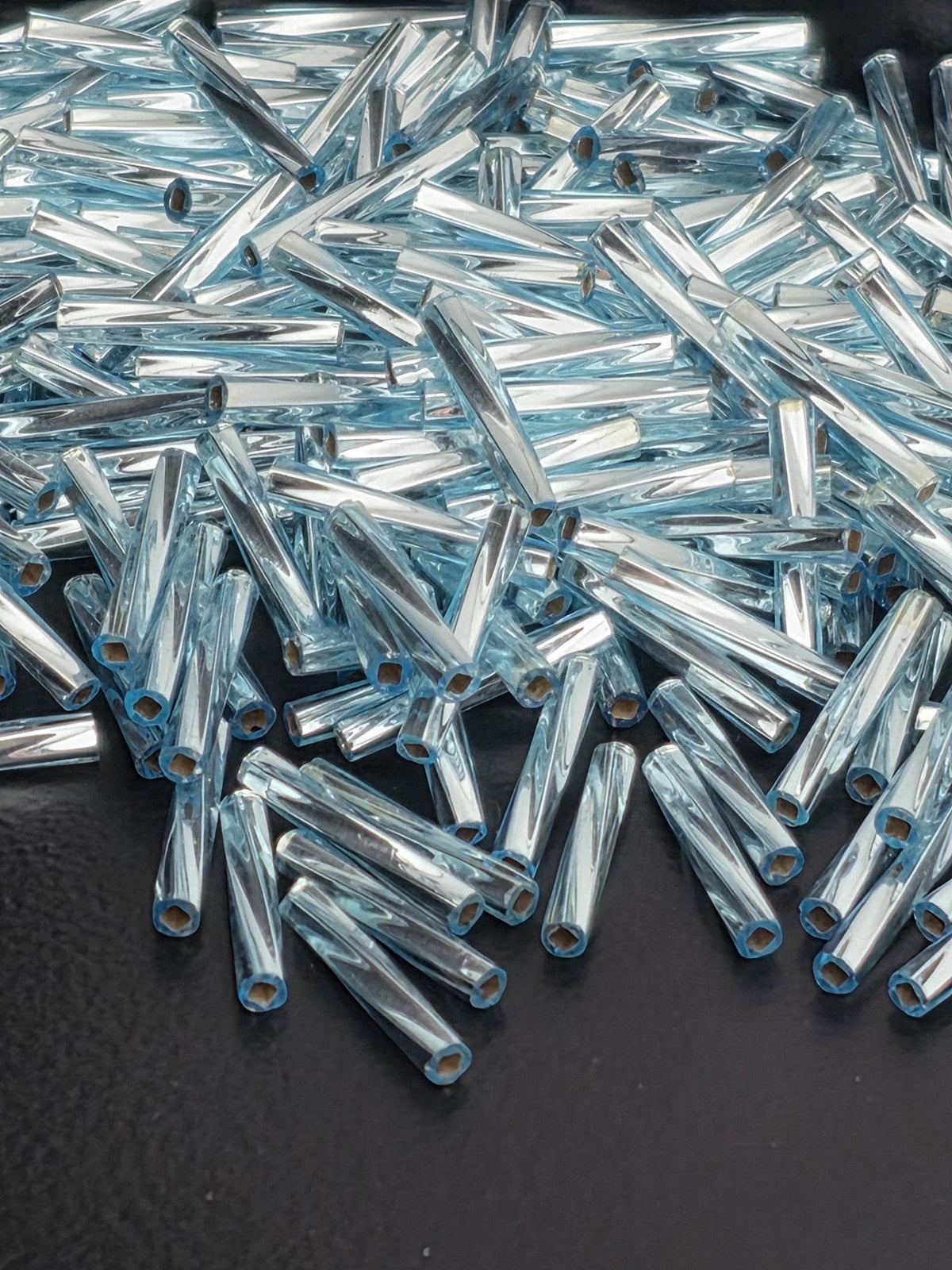 Miyuki Twisted Bugles 2x12 Blue Topaz Translucent Silver-Lined Size 2x12mm