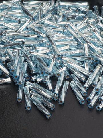 Miyuki Twisted Bugles 2x12 Blue Topaz Translucent Silver-Lined Size 2x12mm