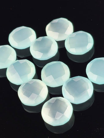 Aqua Chalcedony Gemstone Wire Wrapping Supply Loose Stone Collection Bezel Setting Gem Jewelry Making Component Double Sided Checkerboard Facet Cut Pattern Oval Shape 12mm Natural Blue Stone Package Wire Wrap Material Craft Supply Handmade