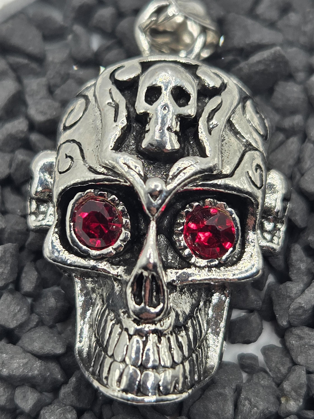 Silver Plated Skull Pendant, Baroque Gothic Charm | Zinc Alloy | DIY