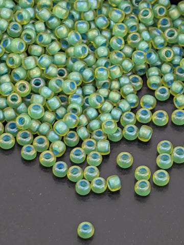 Inside-Color Frosted Lime Green/Opaque Green-Lined Size 11/0 Toho Round 2.5" tube