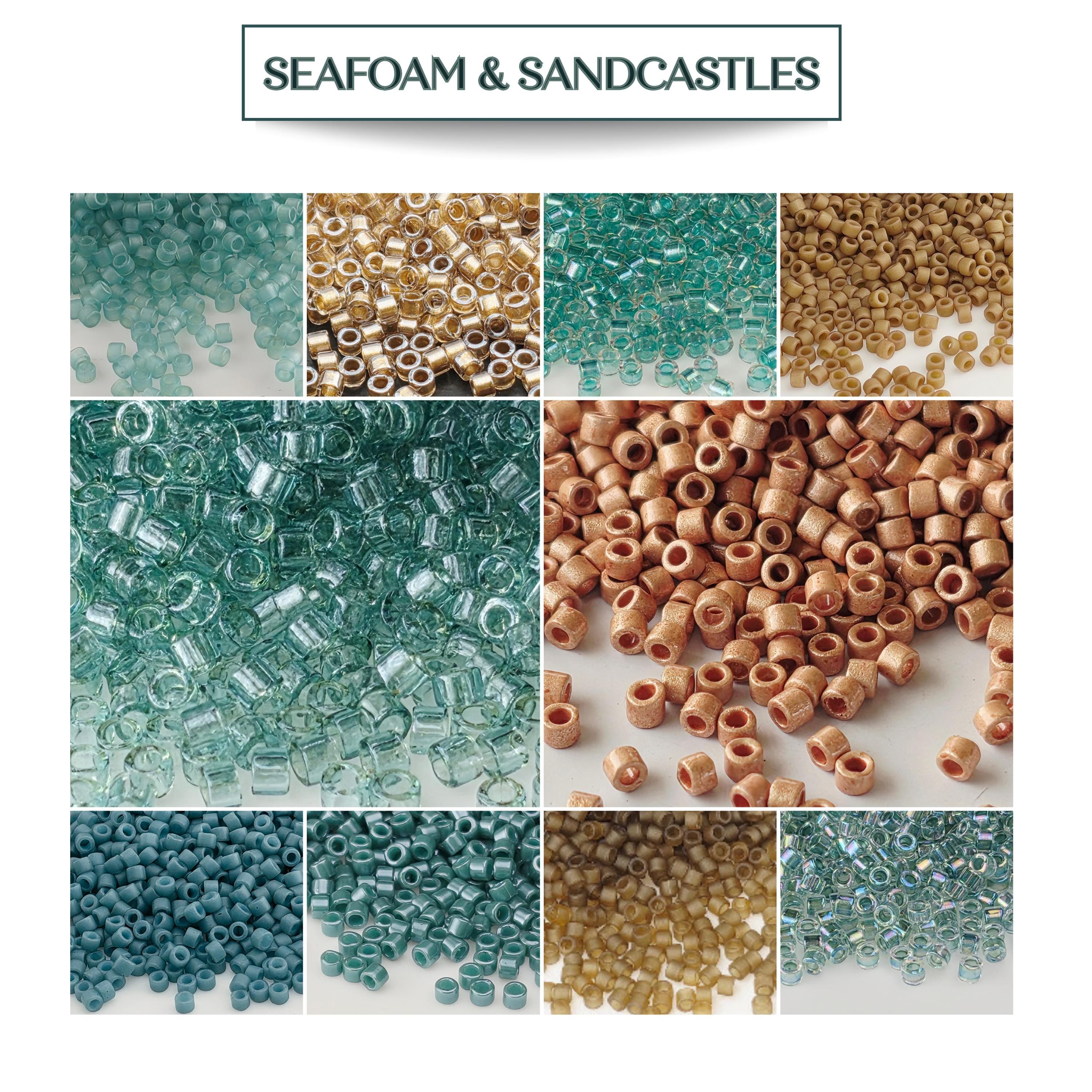 The image is a collage of various beads and grains, including sea foam and sandcastles, showcasing their different colors and textures.