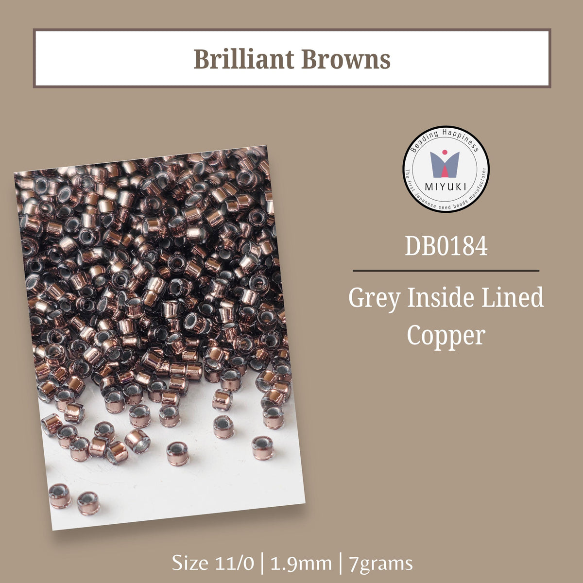 a collection of copper-colored beads or beads with a grey lining, arranged in a visually appealing manner.