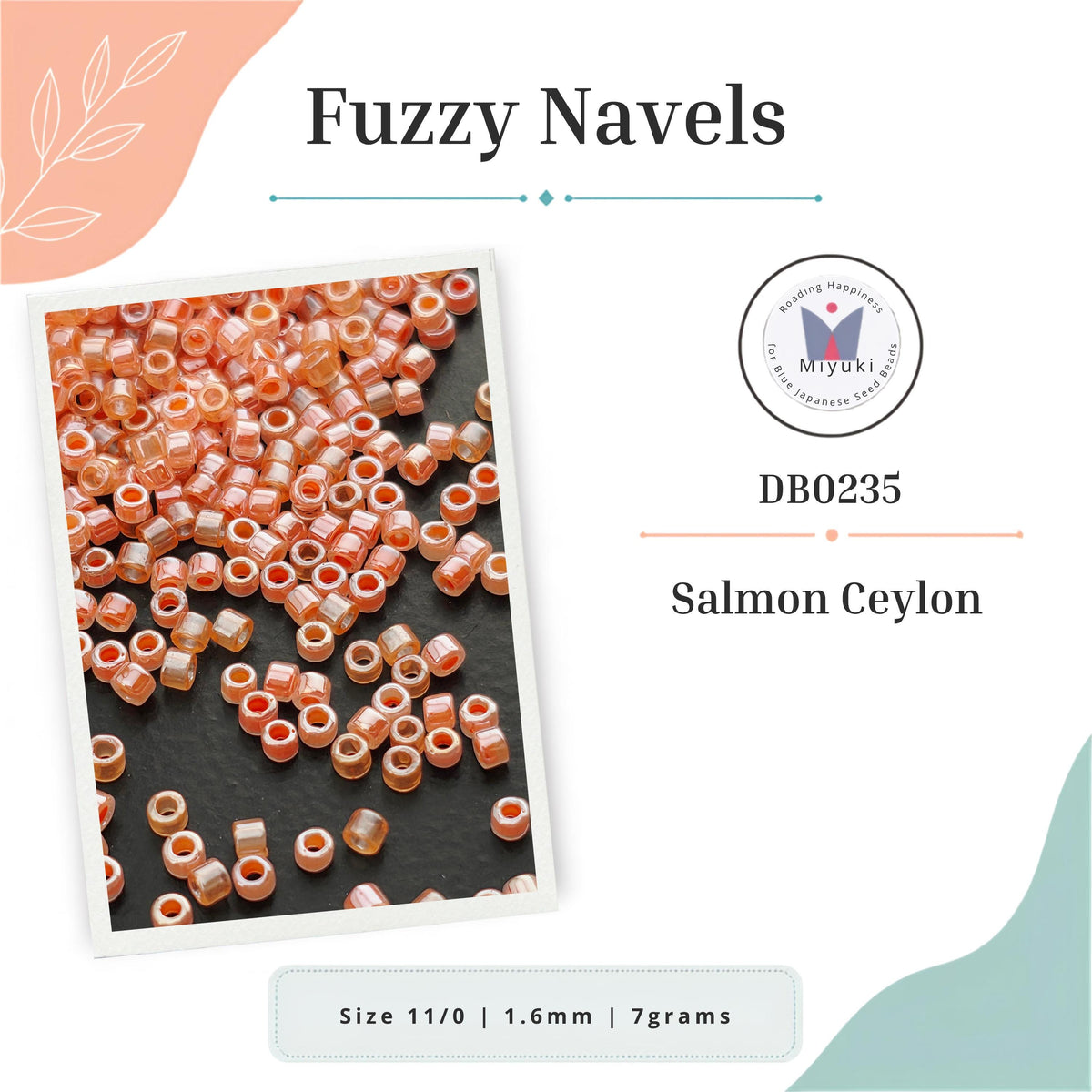 a collection of orange-colored beads, specifically fuzzy navel beads, arranged on a dark background.