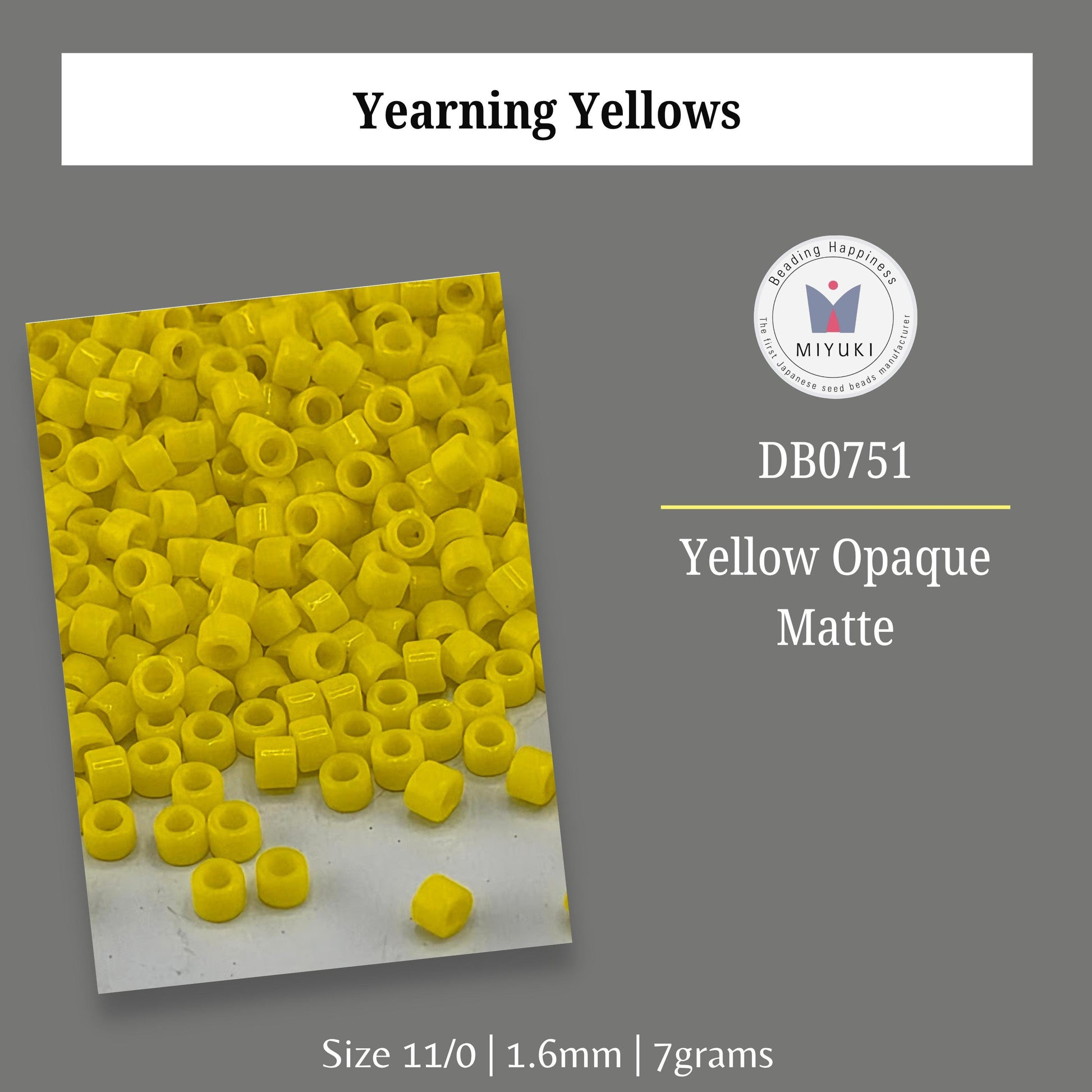 a large pile of yellow plastic beads, specifically yellow olaquo matte beads, with a label indicating the size and material.