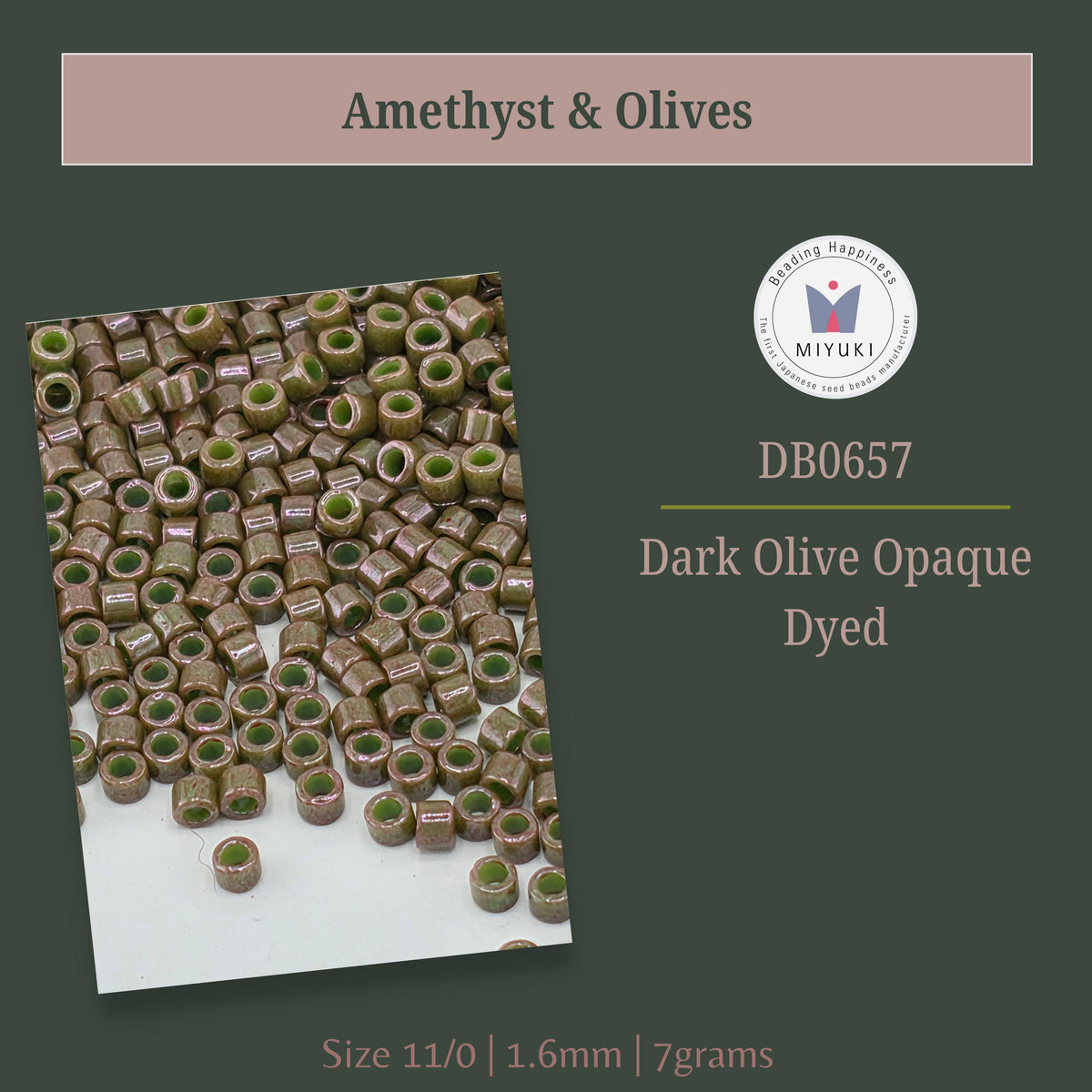 a collection of dark olive-colored, round beads or stones, possibly dyed, arranged in a pile. The image does not contain any text.