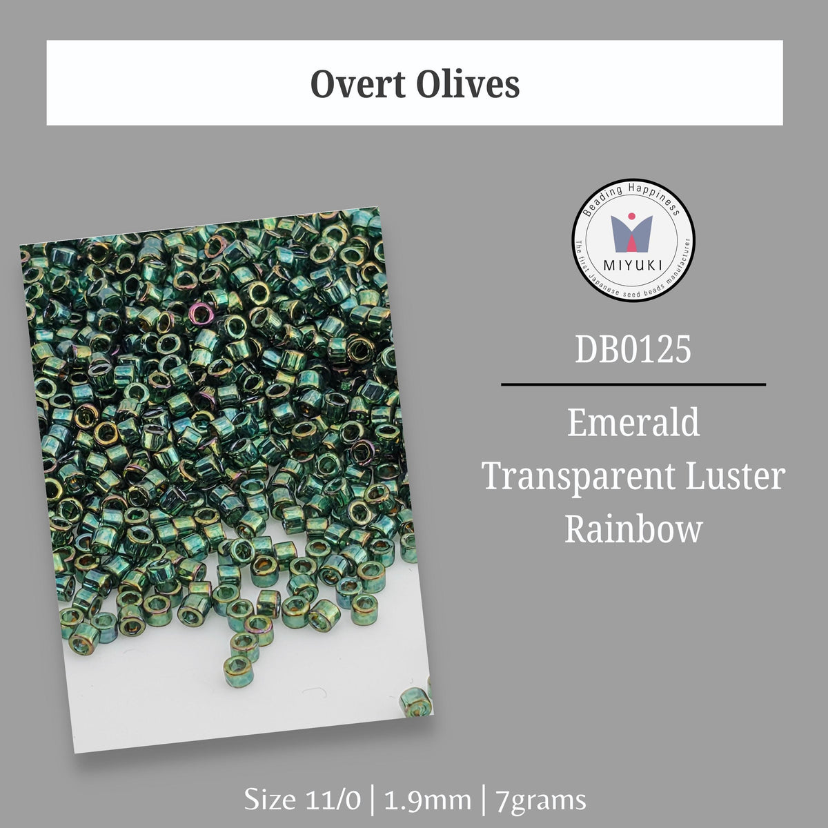 a collection of green and silver beads, specifically overcast olives, arranged in a visually appealing manner.
