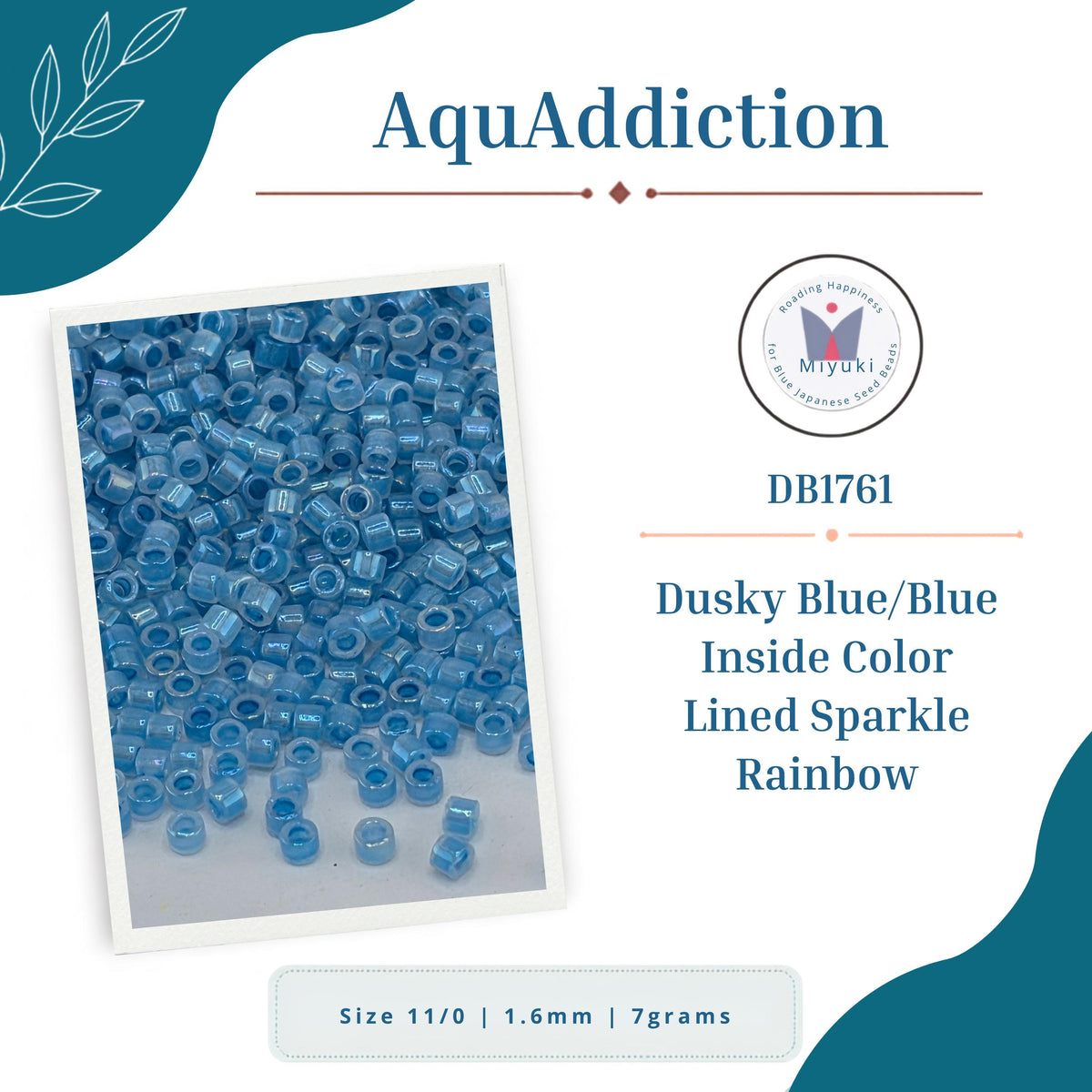 a collection of blue beads, specifically Dusky Blue/Blue Inside Color Lined Sparkle Rainbow beads, arranged in a visually appealing manner.