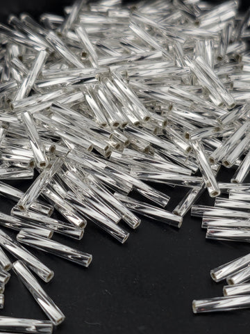 Miyuki Twisted Bugles 2x12 Crystal Translucent Silver-Lined Size 2x12mm 15g