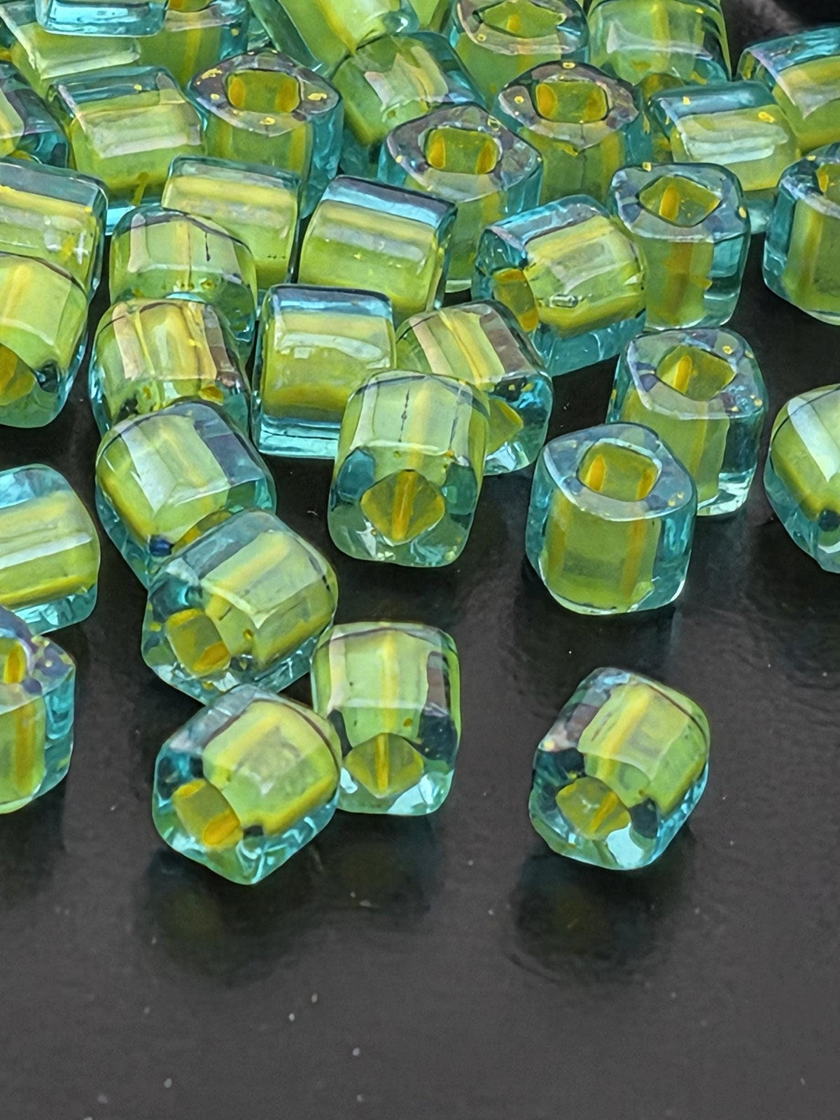 Toho Cube Seed Beads, 4mm Aqua Inside-Color | Japanese Glass | 2.5 Tube