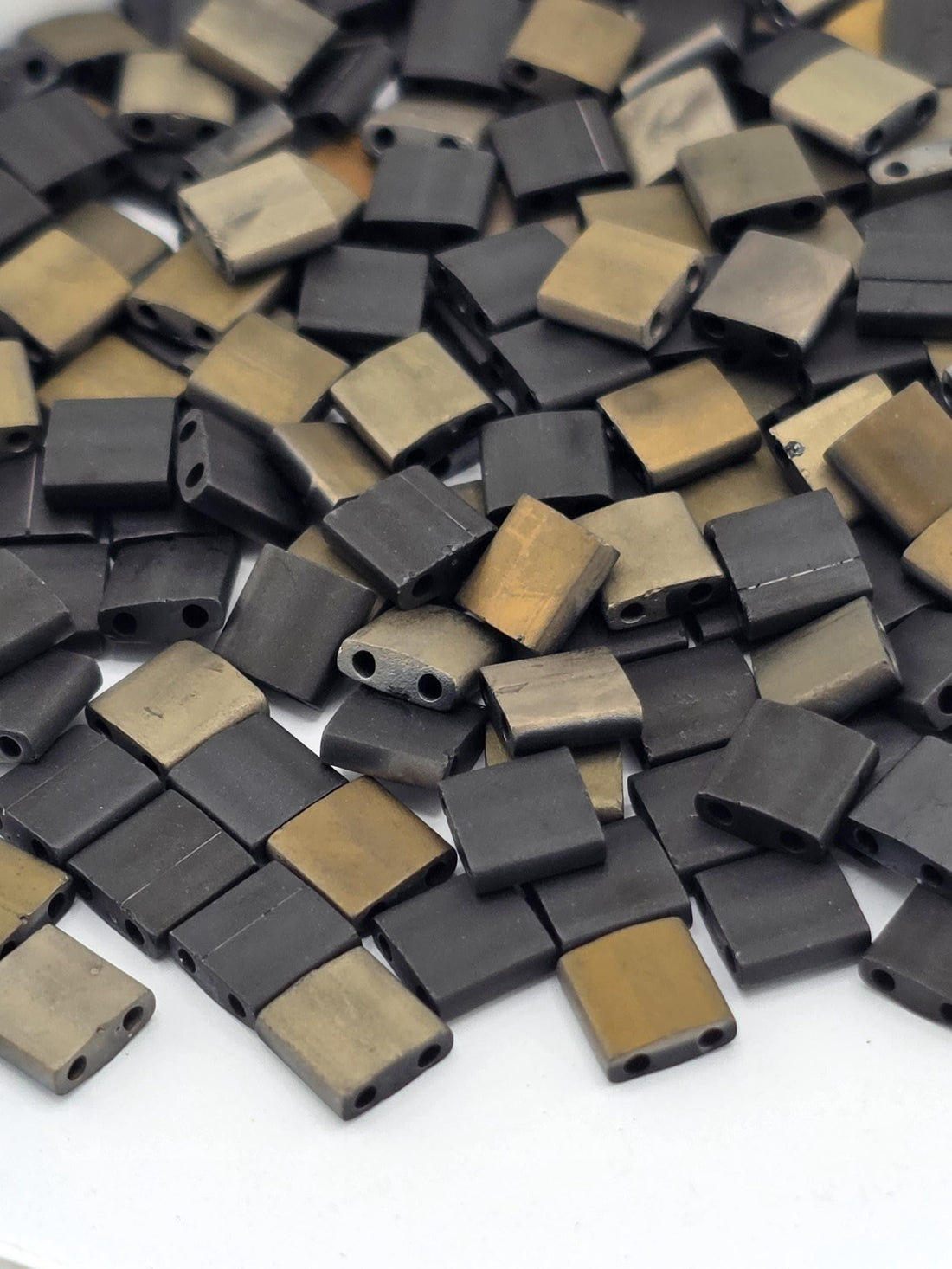 Miyuki Tila Beads, Valentinite Matte Black - Two-Hole Glass Craft | Jewelry Weaving | 7.5G