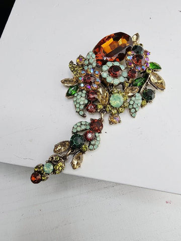 Topaz and Green Flower Brooch - Gold Plated with Colorful Gemstones