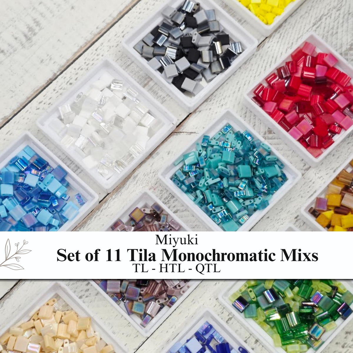 Monochrome Tila Bead Bundle | 11 Miyuki Tila, Half-Tila, Quarter-Tila Mixes | Tonal Rainbow Collection for Bead Weaving & Embroidery