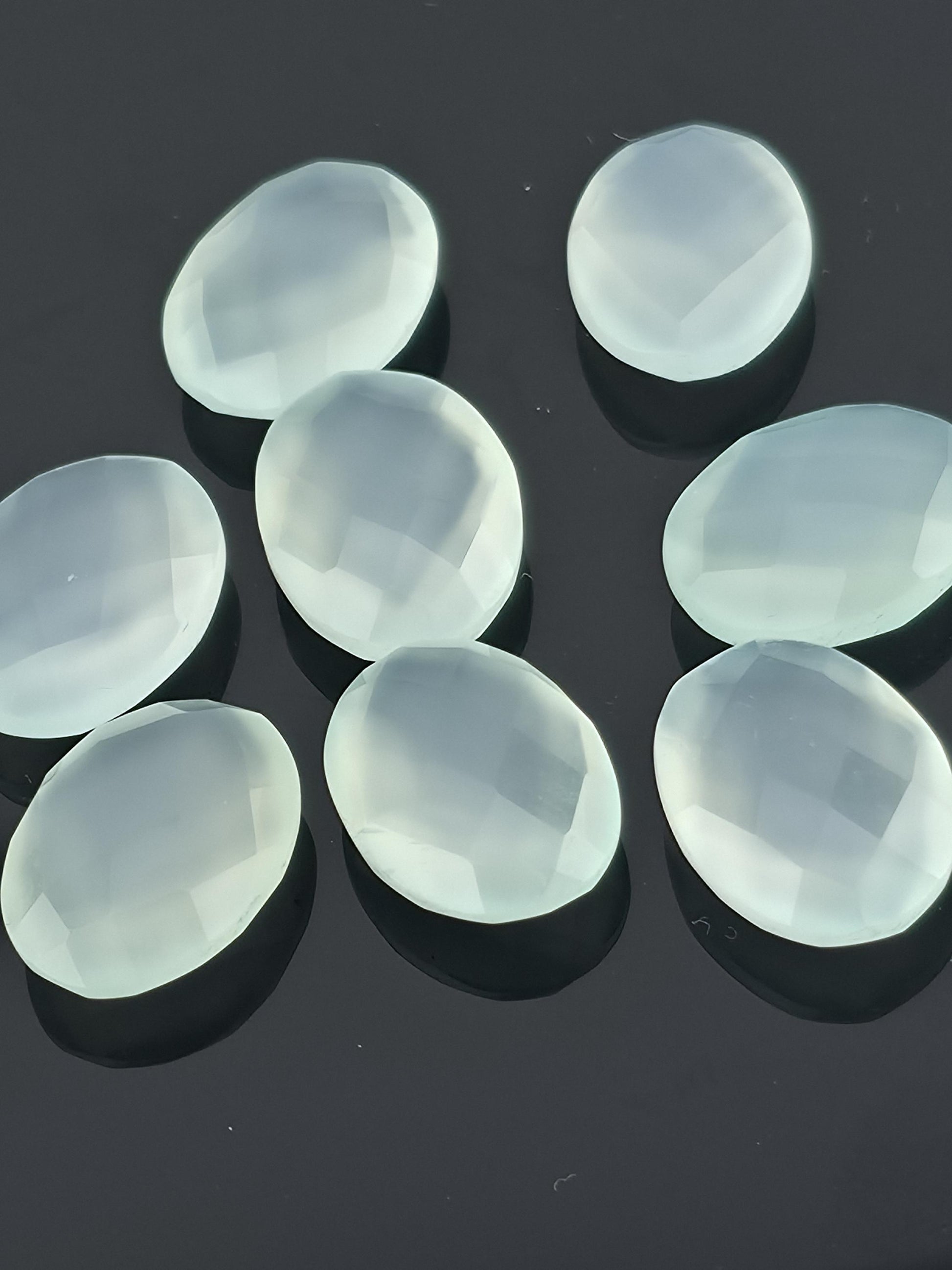 Aqua Chalcedony Gemstone Wire Wrapping Bezel Setting Gem Jewelry Making Supply Loose Double Sided Checkerboard Facet Cut Stone Oval 16x12mm