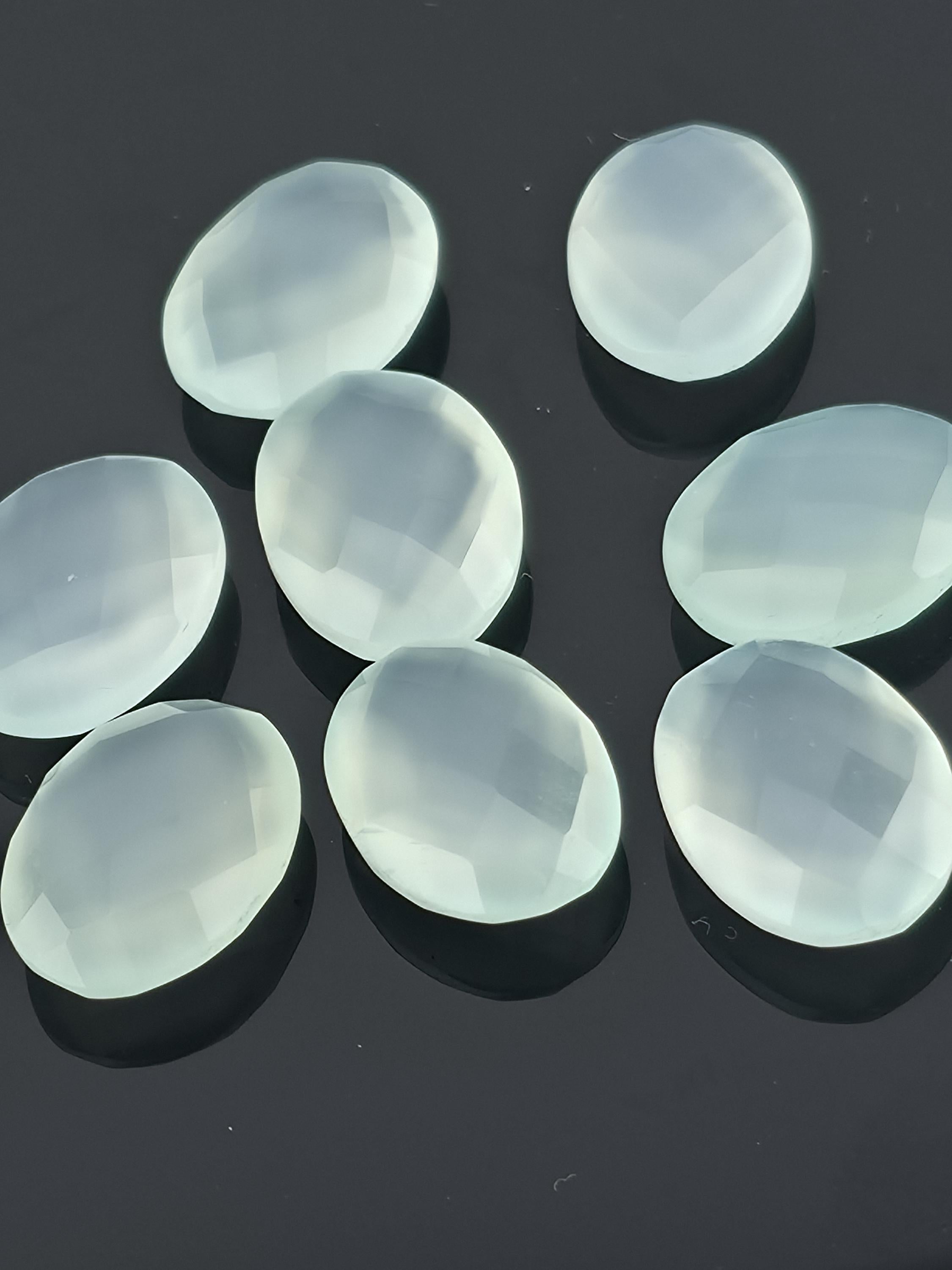 Aqua Chalcedony Gemstone Wire Wrapping Bezel Setting Gem Jewelry Making Supply Loose Double Sided Checkerboard Facet Cut Stone Oval 16x12mm