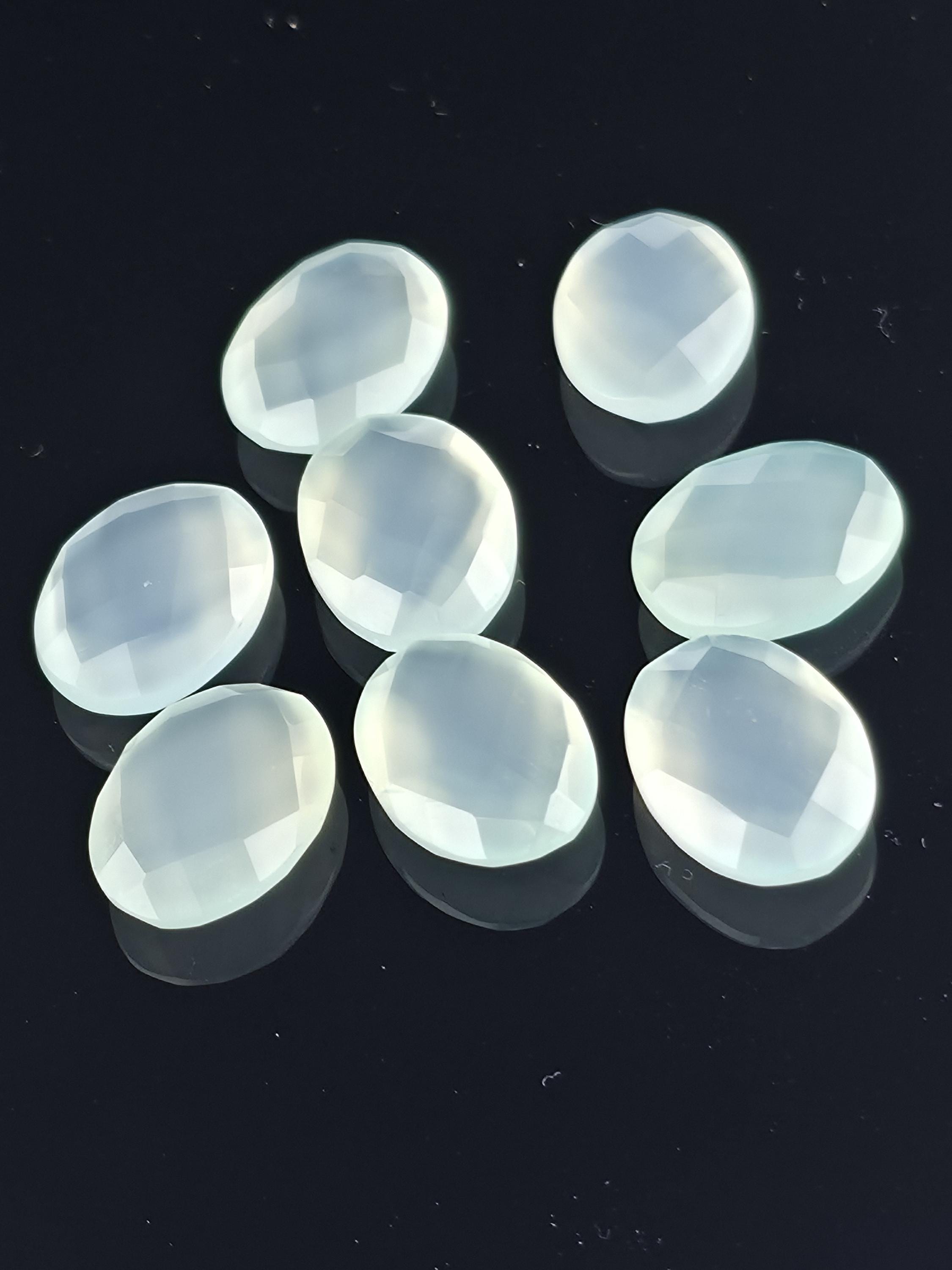 Aqua Chalcedony Gemstone Wire Wrapping Bezel Setting Gem Jewelry Making Supply Loose Double Sided Checkerboard Facet Cut Stone Oval 16x12mm