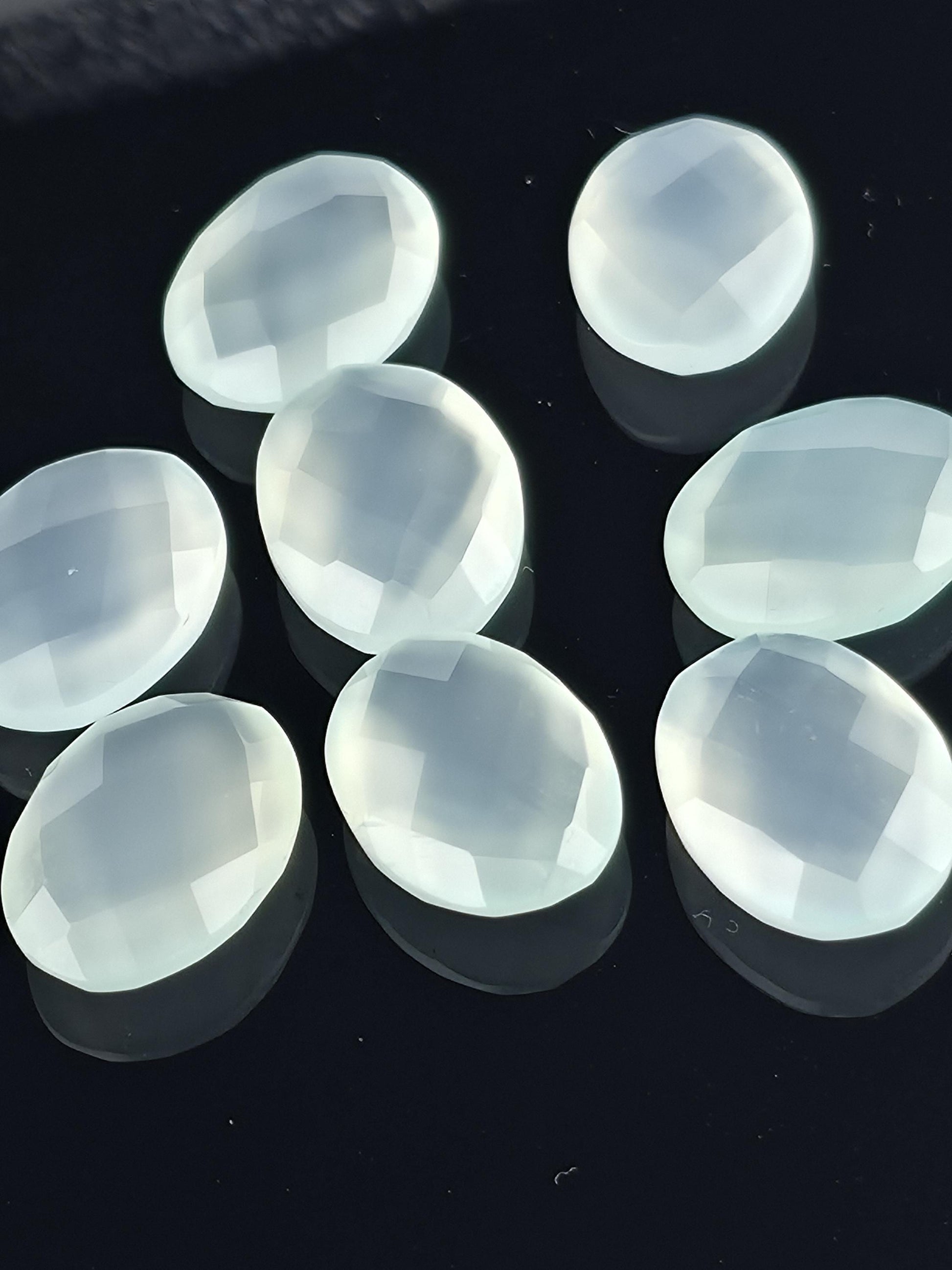 Aqua Chalcedony Gemstone Wire Wrapping Bezel Setting Gem Jewelry Making Supply Loose Double Sided Checkerboard Facet Cut Stone Oval 16x12mm