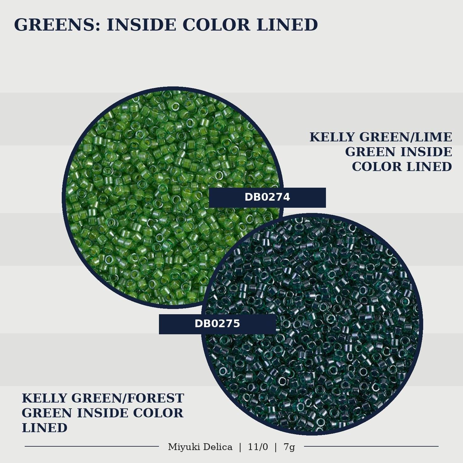 two different types of beads, one green and one black, with the green beads being inside a color-lined container.