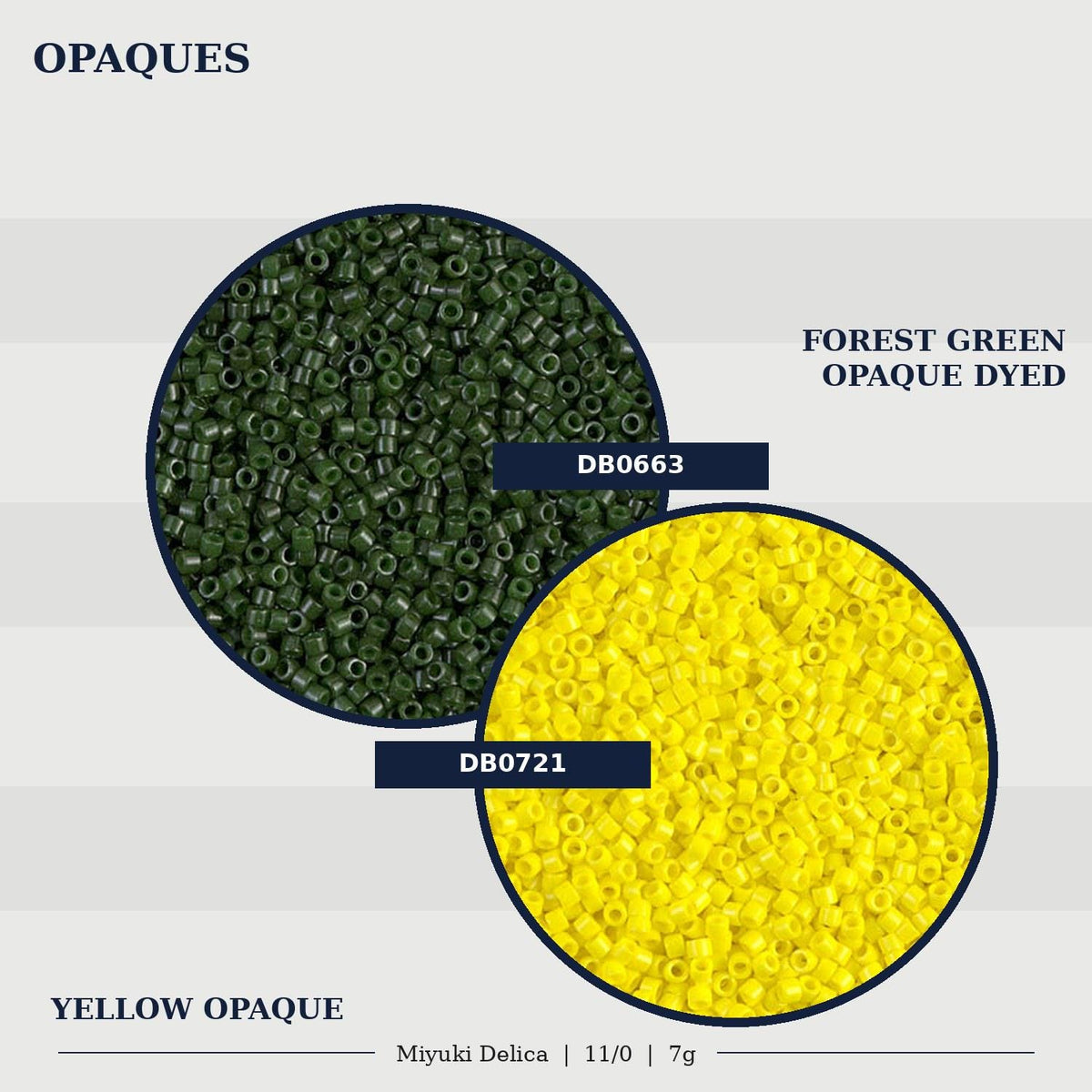 two different colored beads, one green and one yellow, arranged in a circular pattern.
