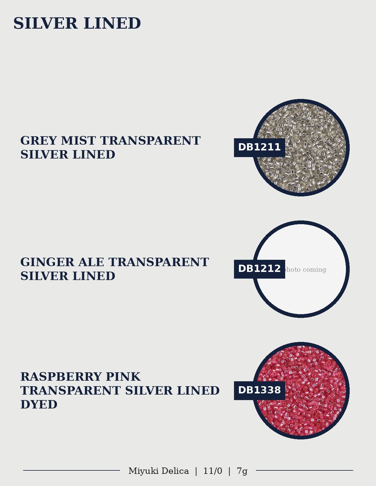 three different colored transparent silver linings, each with a unique label.