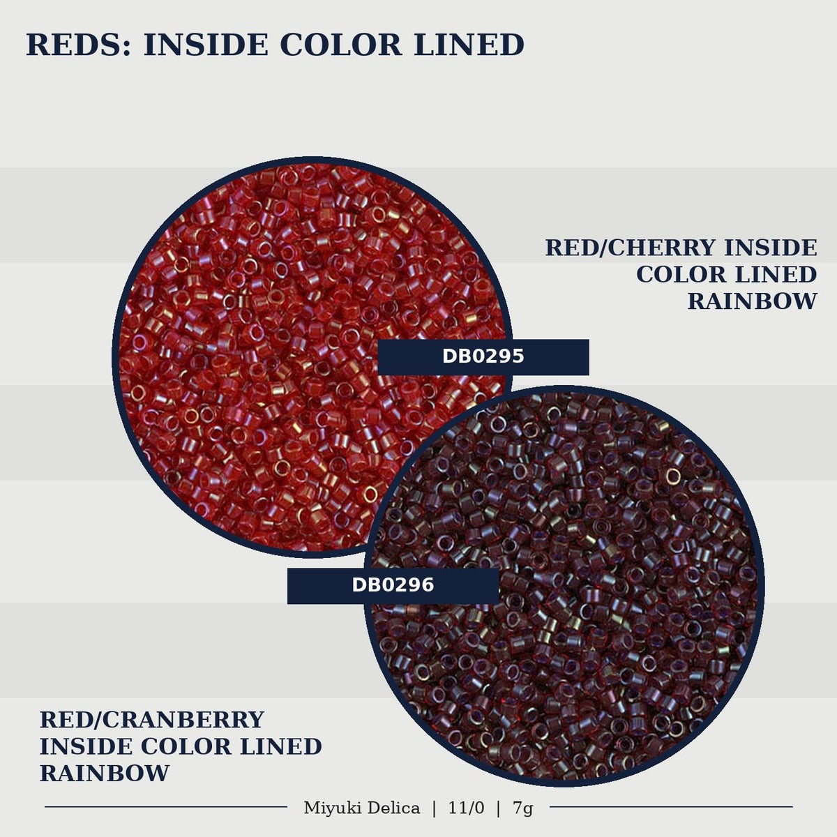 The image is a collage of two images, each depicting a different colored bead. The first image shows a red bead, and the second image shows a dark red bead. The text in the image is minimalistic and straightforward, providing information about the beads without any unnecessary embellishments or descriptive phrases.