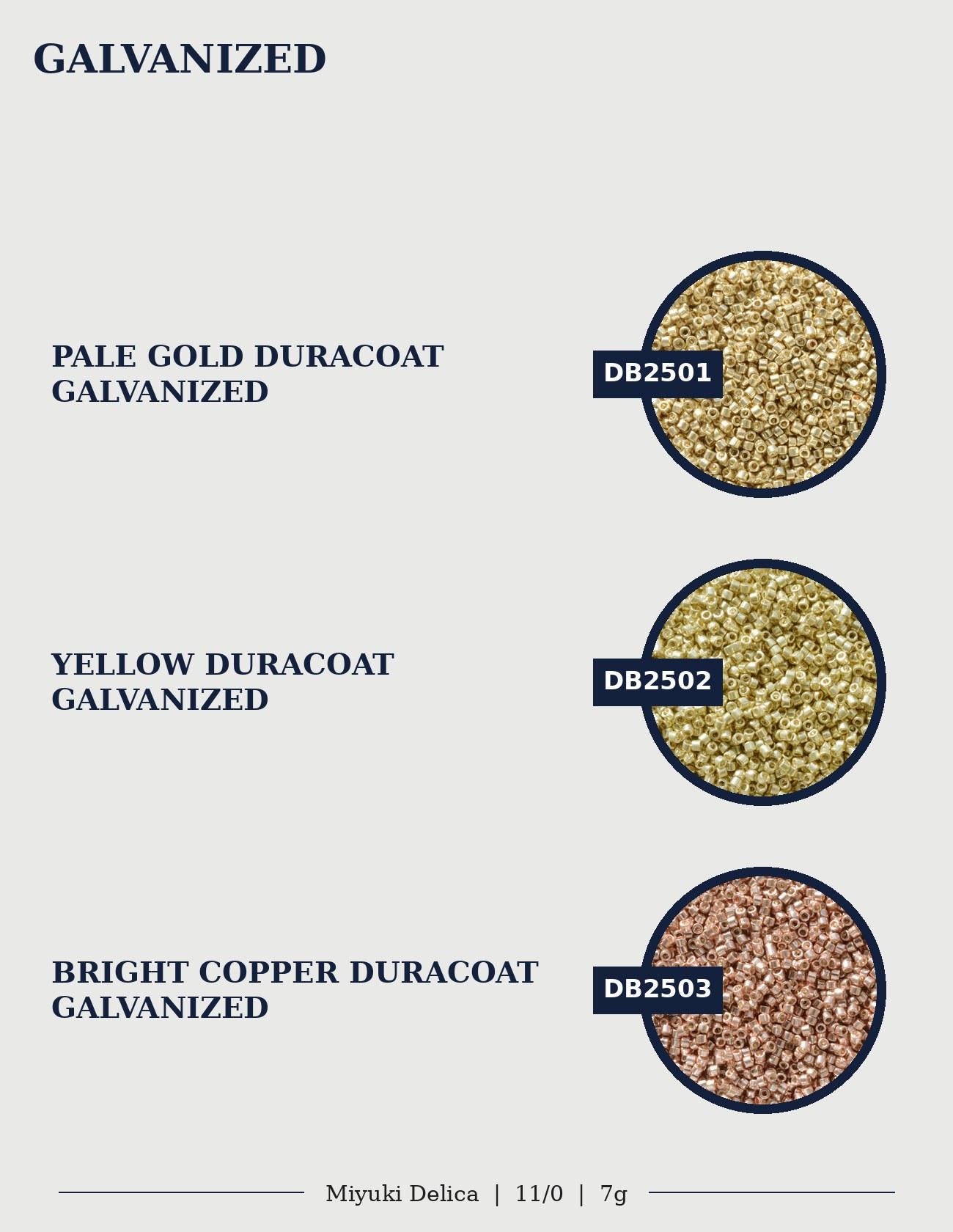 three different types of galvanized materials: pale gold, yellow, and bright copper. Each material is labeled with a number and described as either being a pale gold, yellow, or bright copper. The image is a collage of three separate images, and the text is limited to 7 characters per line.