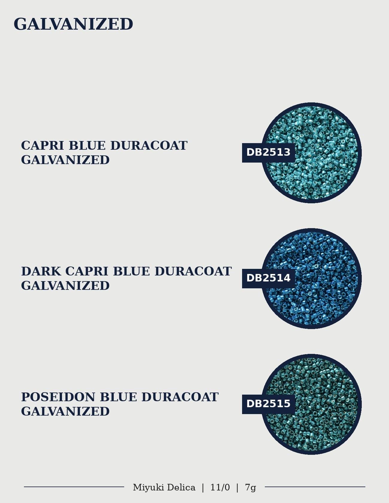 three different types of blue duralaccoat materials, each with a distinct color and size. The materials are labeled as "CAPRI BLUE DURACOAT GALVANIZED", "DARK CAPRI BLUE DURACOAT GALVANIZED", and "POSSONN BLUE DURACOAT GALVANIZED".