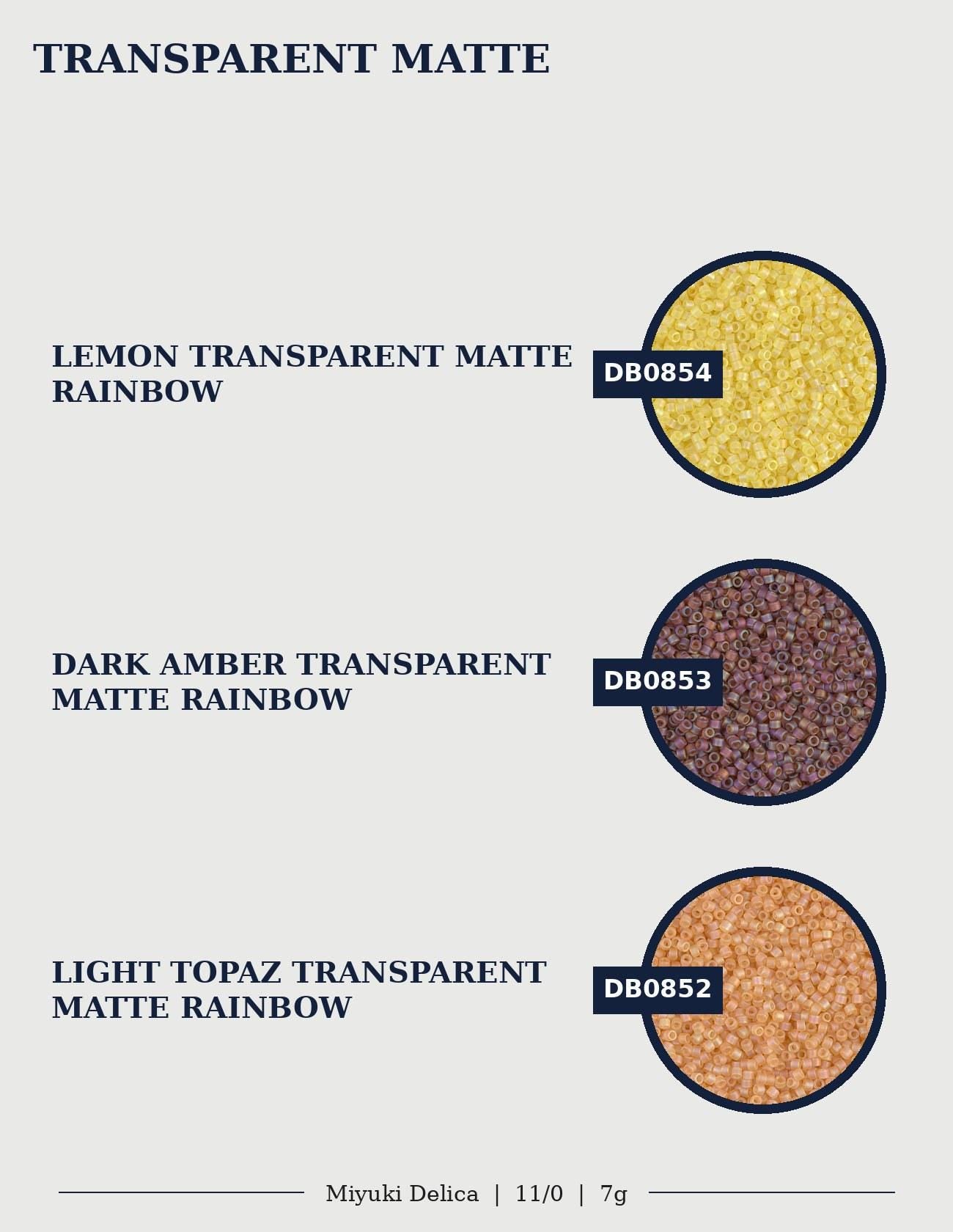 three different colored transparent mixtures, each with a label indicating the color and the material it is made of.
