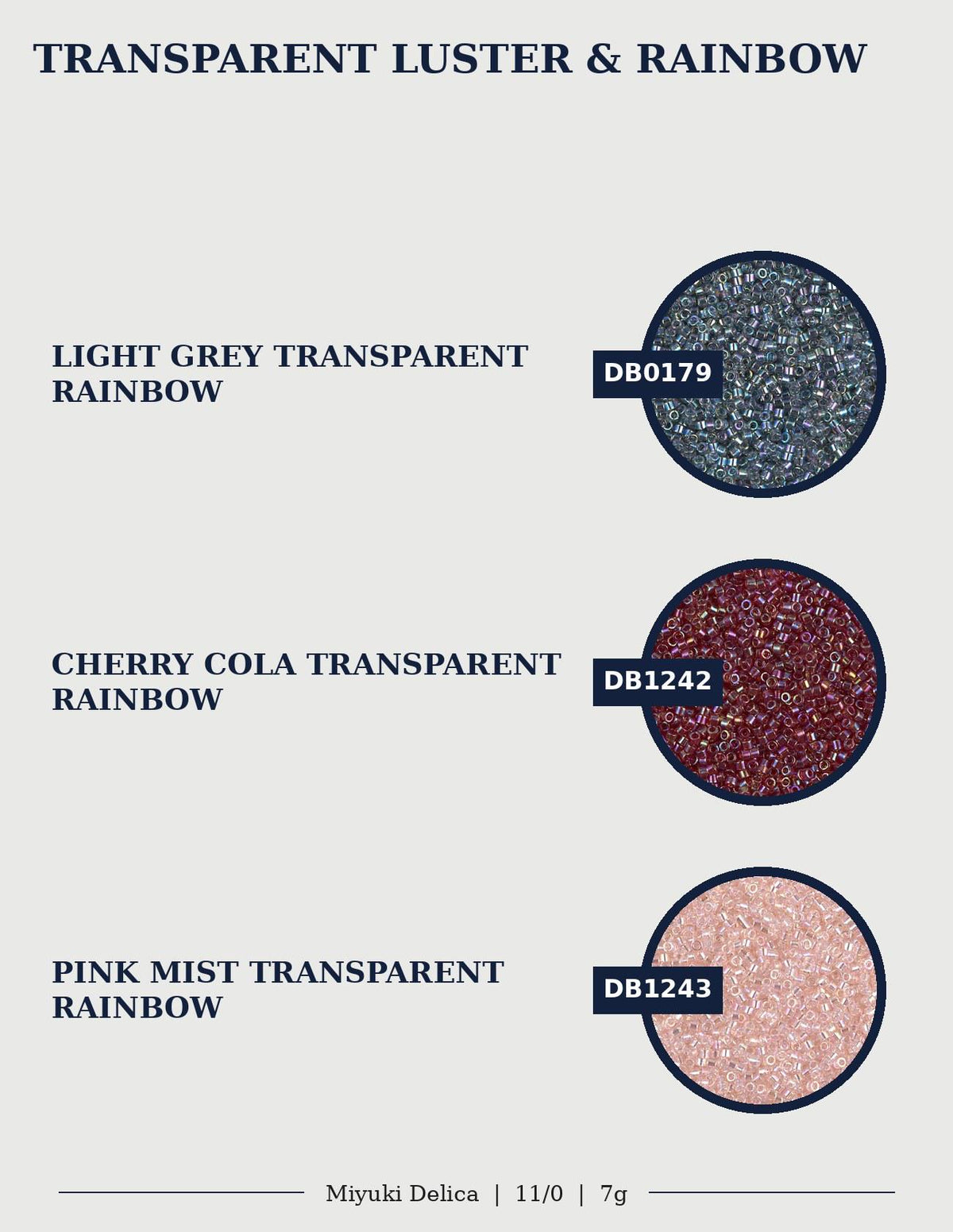 The image is a collection of three circular images, each displaying a different transparent glitter or rainbow color. The first image shows a light grey transparent rainbow, the second image displays a cherry cola transparent rainbow, and the third image features a pink mist transparent rainbow.