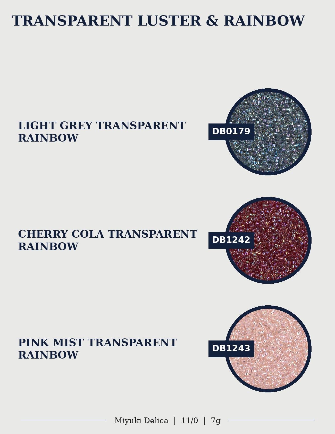 The image is a collection of three circular images, each displaying a different transparent glitter or rainbow color. The first image shows a light grey transparent rainbow, the second image displays a cherry cola transparent rainbow, and the third image features a pink mist transparent rainbow.