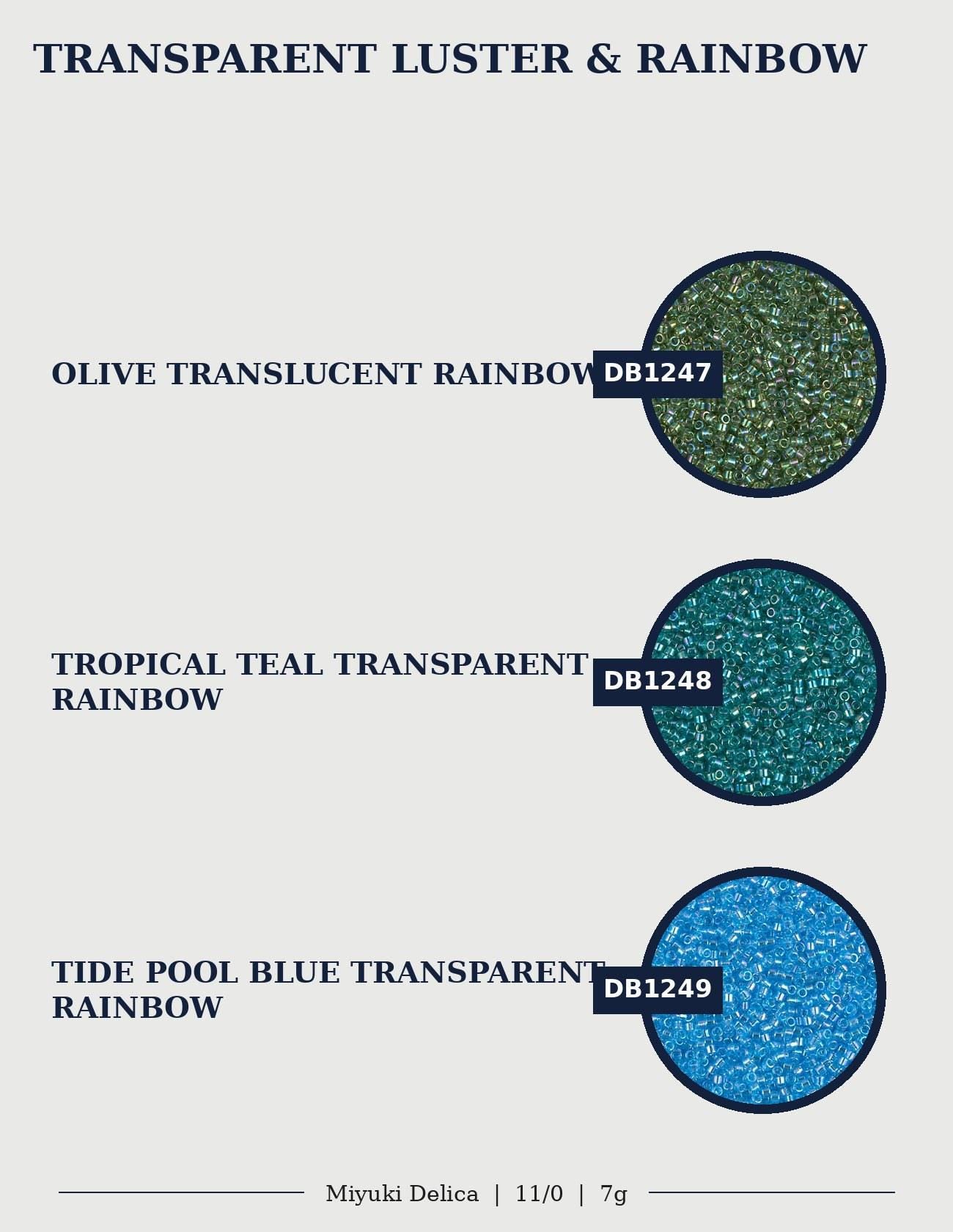 three different colored transparent glitter or sequin materials, each with a unique color and pattern.