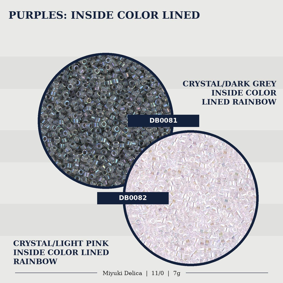 two different types of beads, one with a dark grey color and the other with a light pink color, both inside a rainbow-colored lined rainbow.