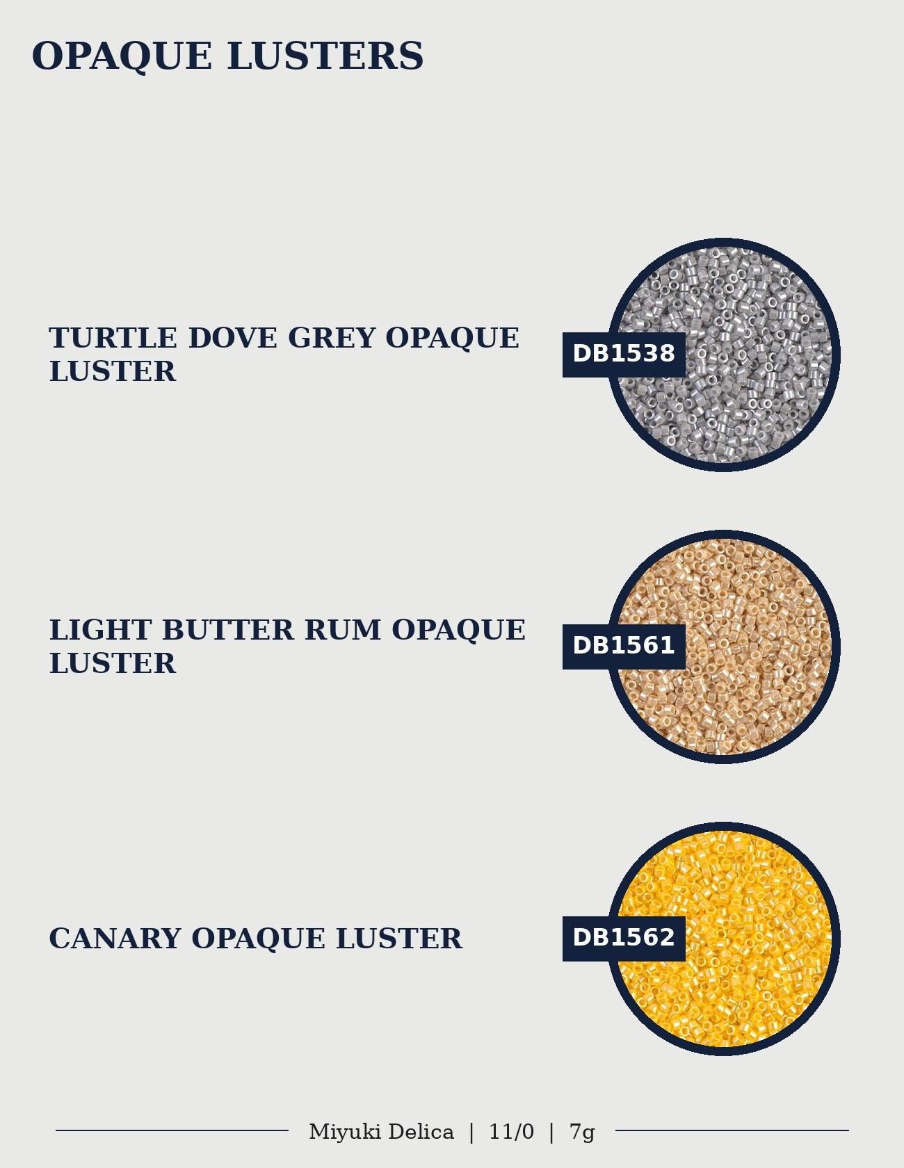 three different types of opaque luster materials, each with a unique color and texture. The text provides information about the materials, including their names and descriptions.
