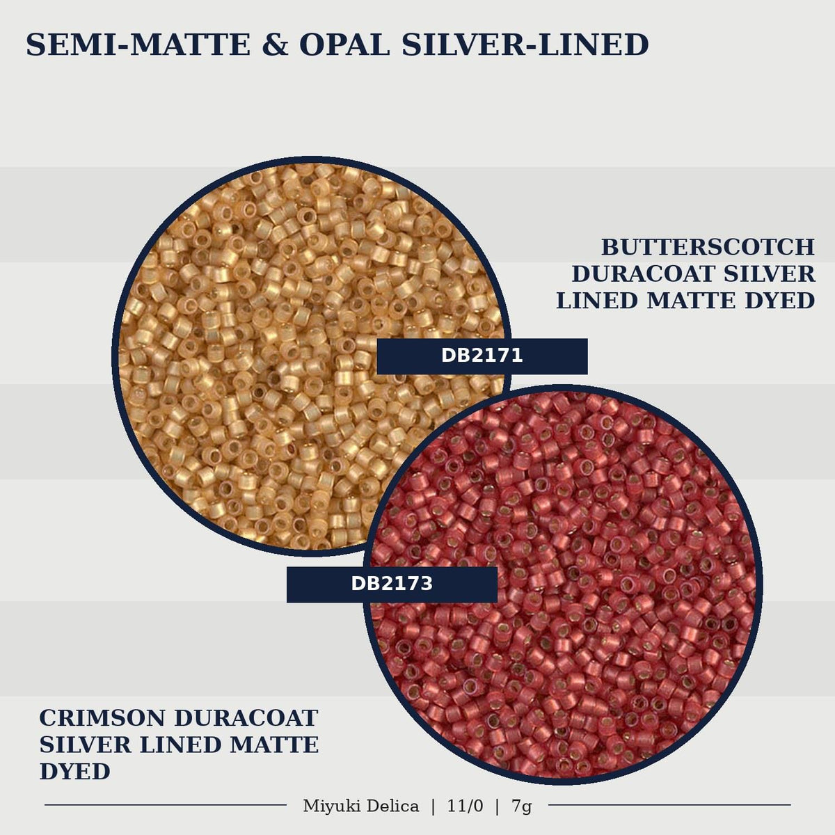 two different types of beads, semi-matte and opal, with a focus on their silver-lined lint.