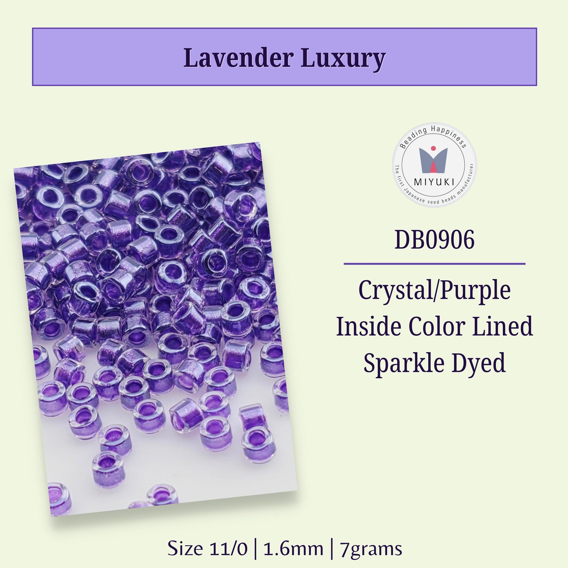 a collection of purple crystal or purple beads, with the text indicating that they are crystal/purple inside color-lined sparkly dyed beads.