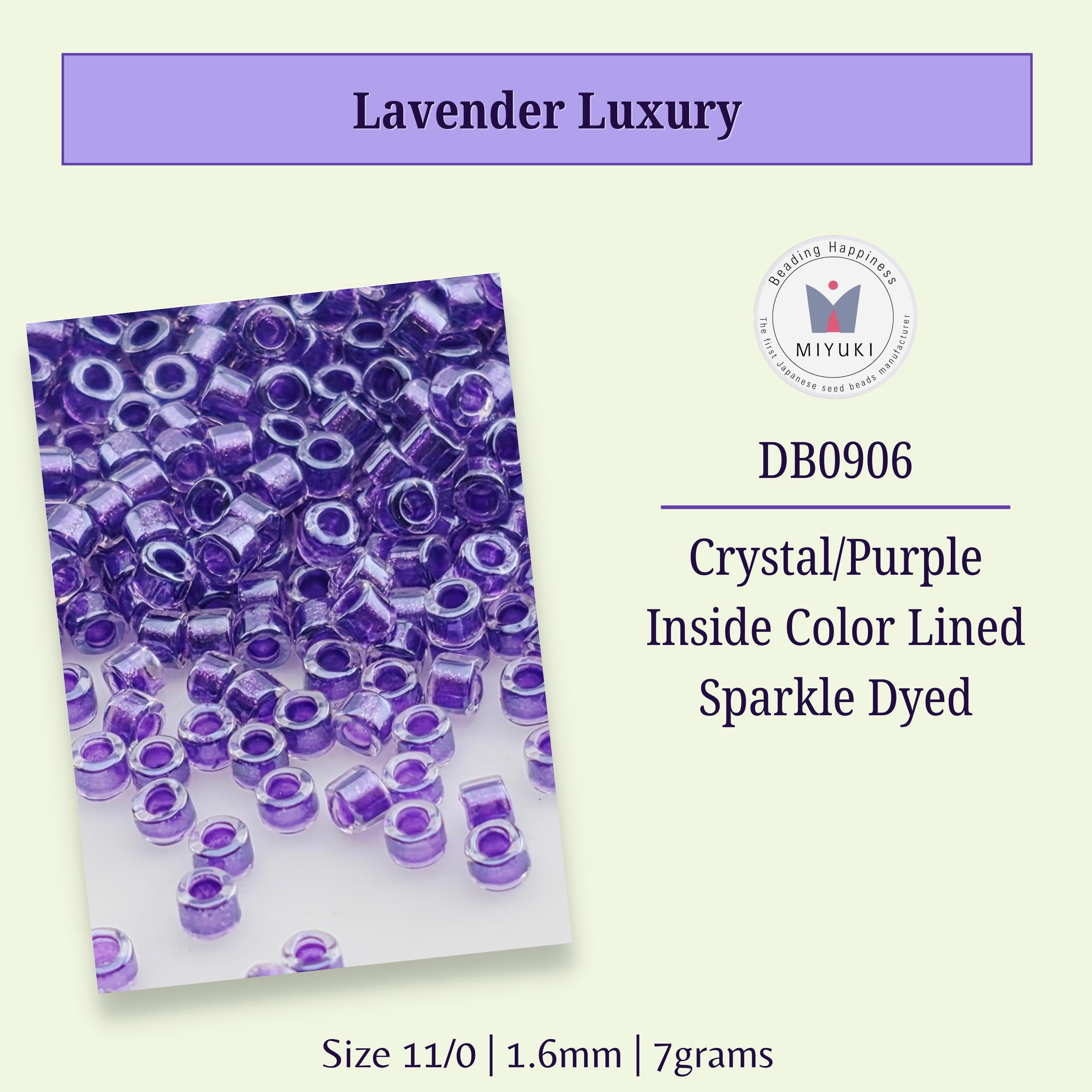 a collection of purple crystal or purple beads, with the text indicating that they are crystal/purple inside color-lined sparkly dyed beads.