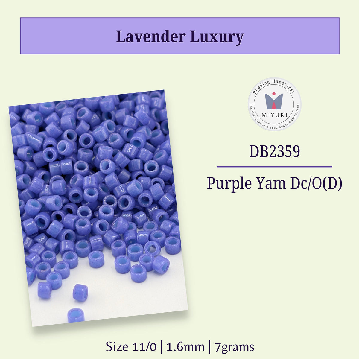 a pile of purple beads, specifically beads in the color purple, and there is a small image of the beads on the right side of the image.