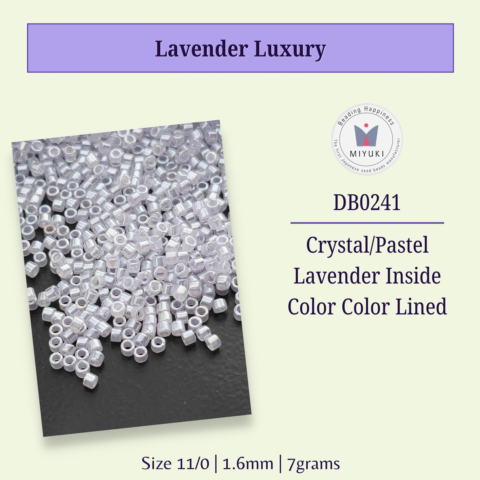 a collection of small, clear beads in various colors, including silver and lavender, arranged in a visually appealing manner.