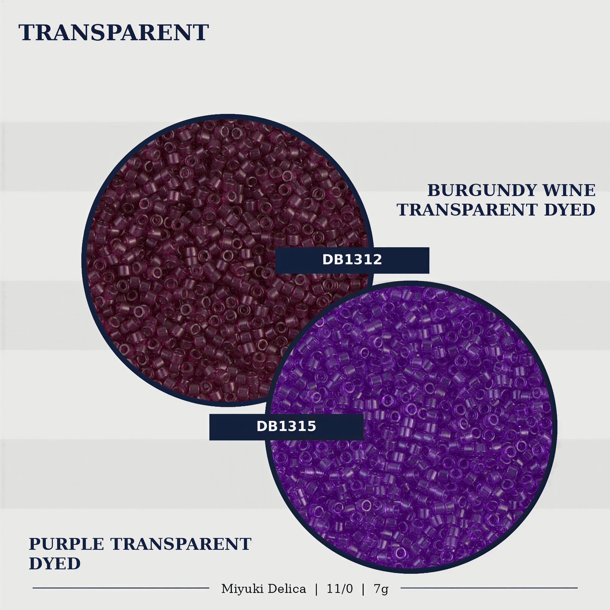 two circular samples of transparent dyed materials: burgundy wine and purple transparent dyed.