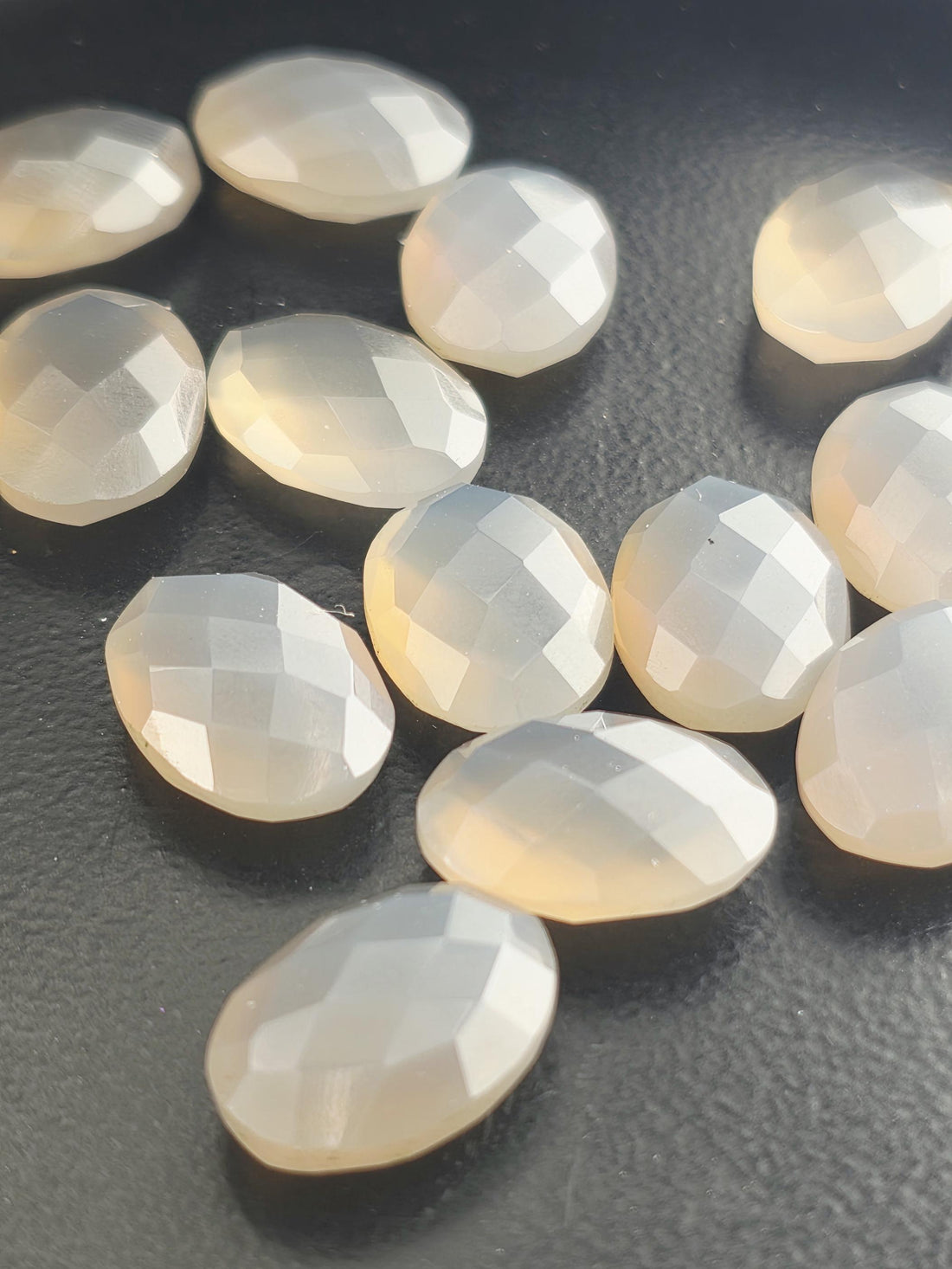 Gray Moonstone Faceted Oval Lot ~17 Stones, 14x10mm, Double Sided Loose Gemstones Wire Wrapping Bezel Setting, Destash Supply