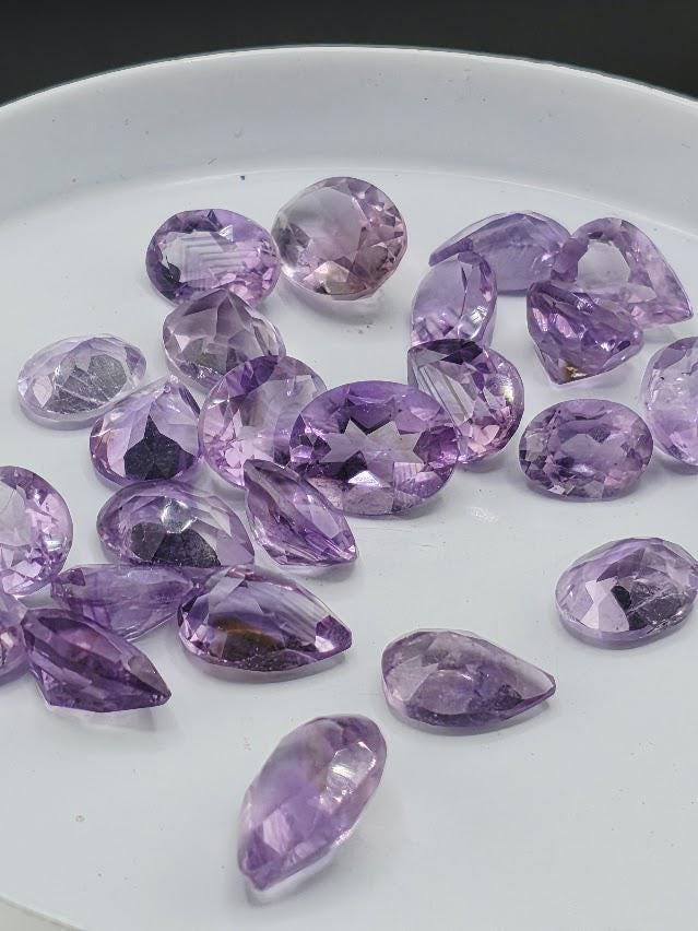 Amethyst Lot 47.5 Carats, 8-12mm Loose Faceted Purple Amethyst Parcel Mixed Shapes, Natural February Birthstone Destash Jewelry Supply