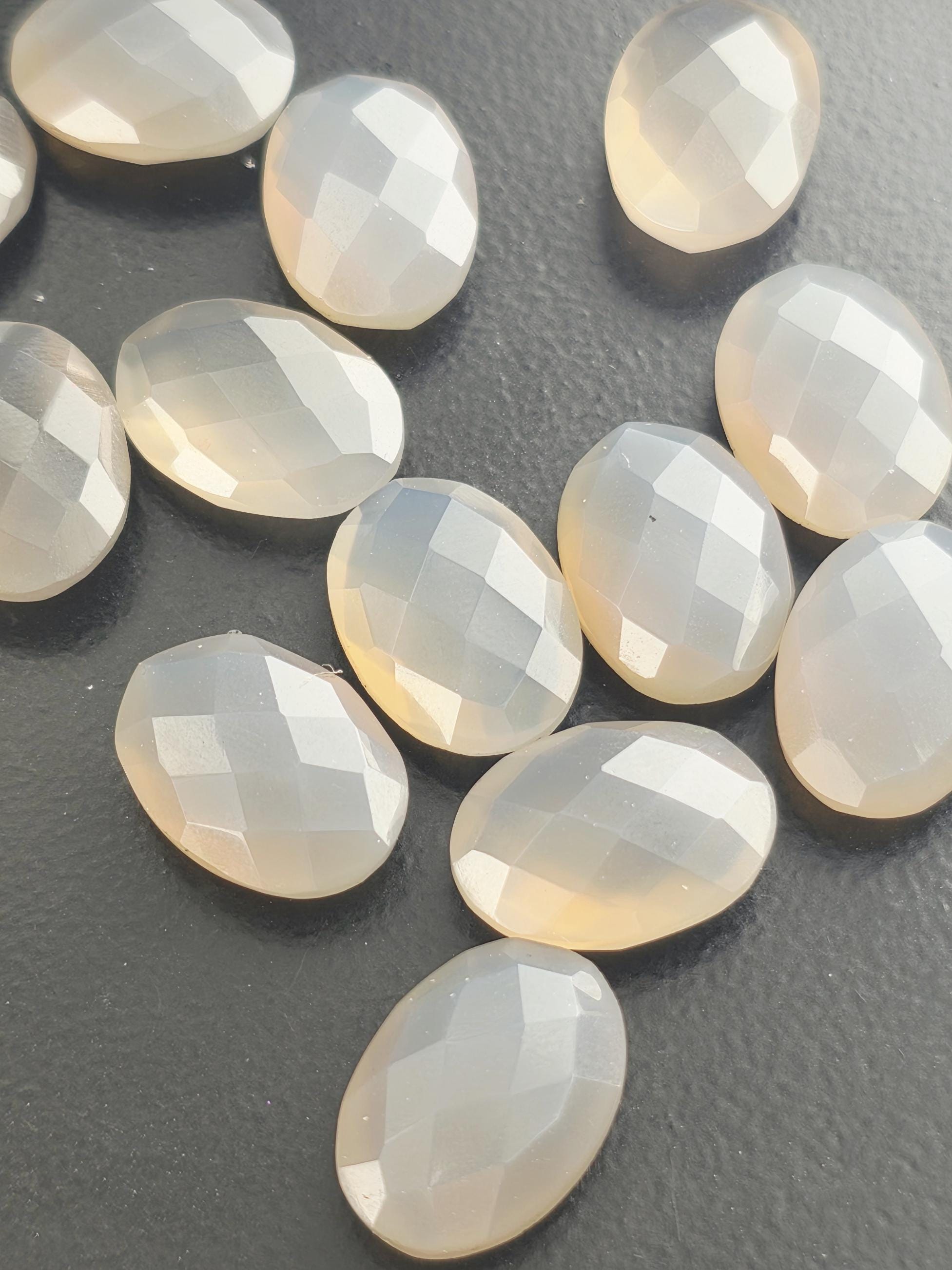 Gray Moonstone Faceted Oval Lot ~17 Stones, 14x10mm, Double Sided Loose Gemstones Wire Wrapping Bezel Setting, Destash Supply