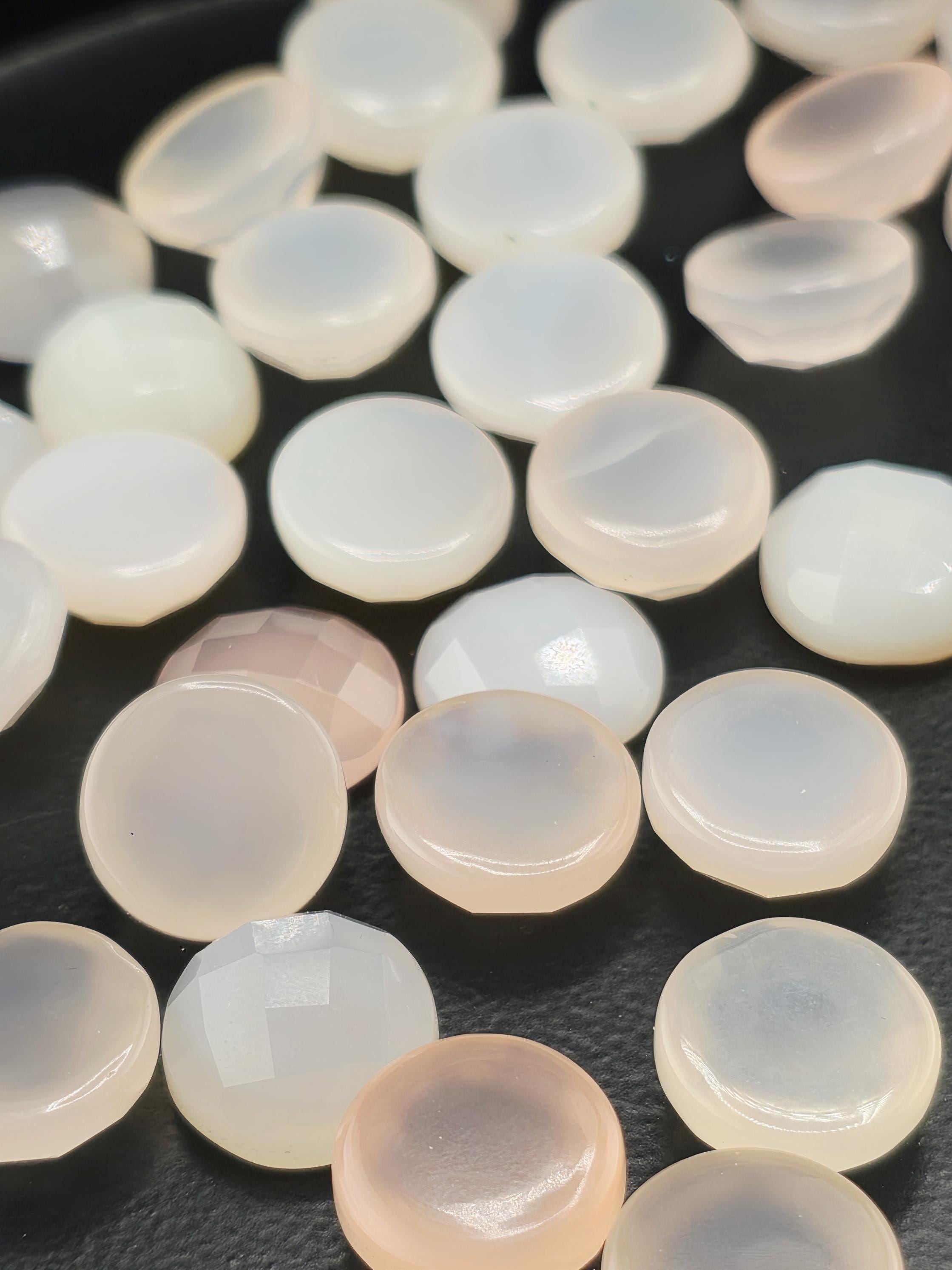 Pink Peach Chalcedony Faceted Cabochon Lot ~18 Stones, 12mm, Loose Blush Cabochons Wire Wrapping Bezel Setting, Destash Supply